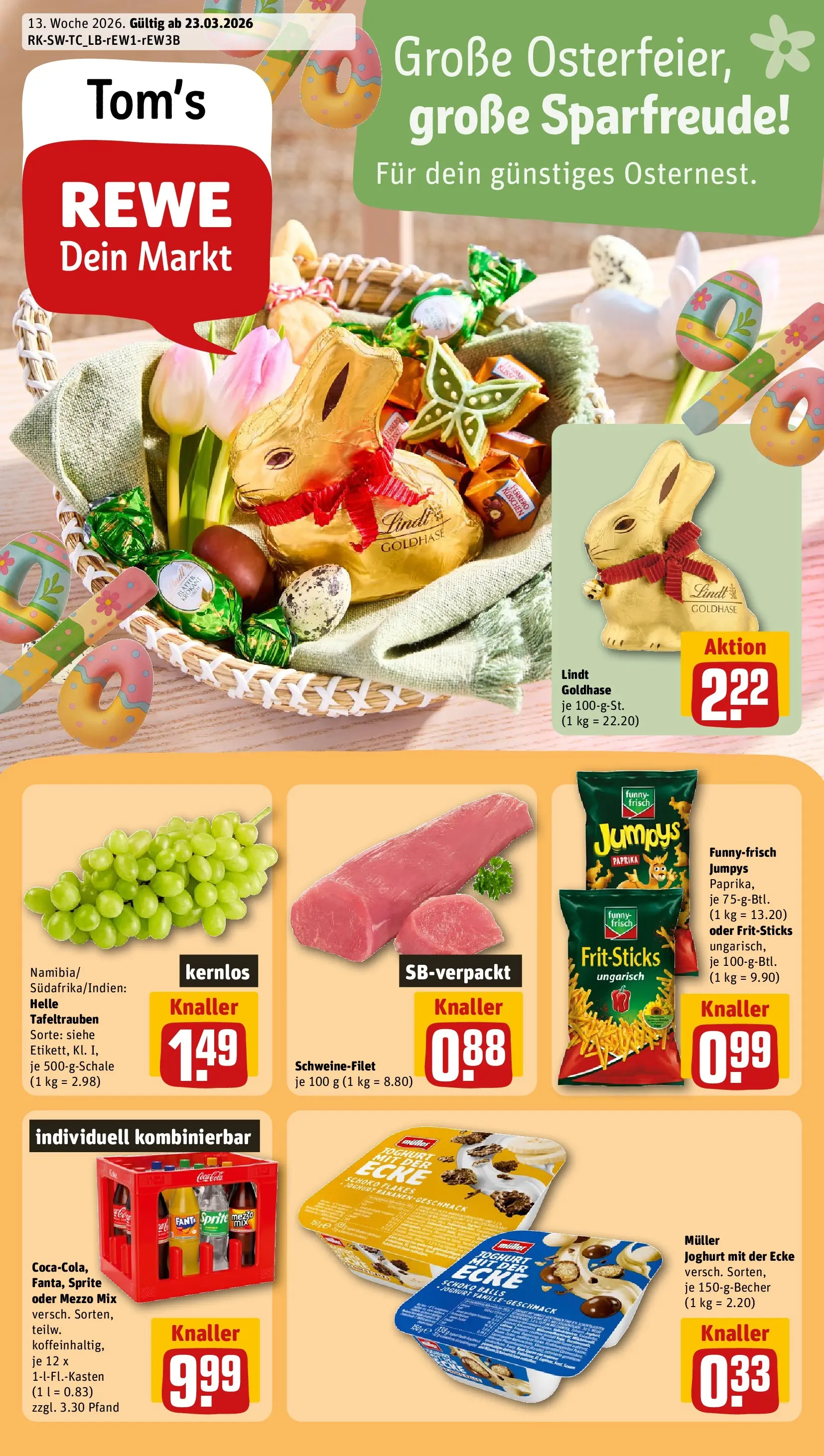 REWE Prospekt ab 23.03.2026 zum Blättern » Angebote | Seite: 1 | Produkte: Mezzo mix, Coca cola, Paprika, Lindt