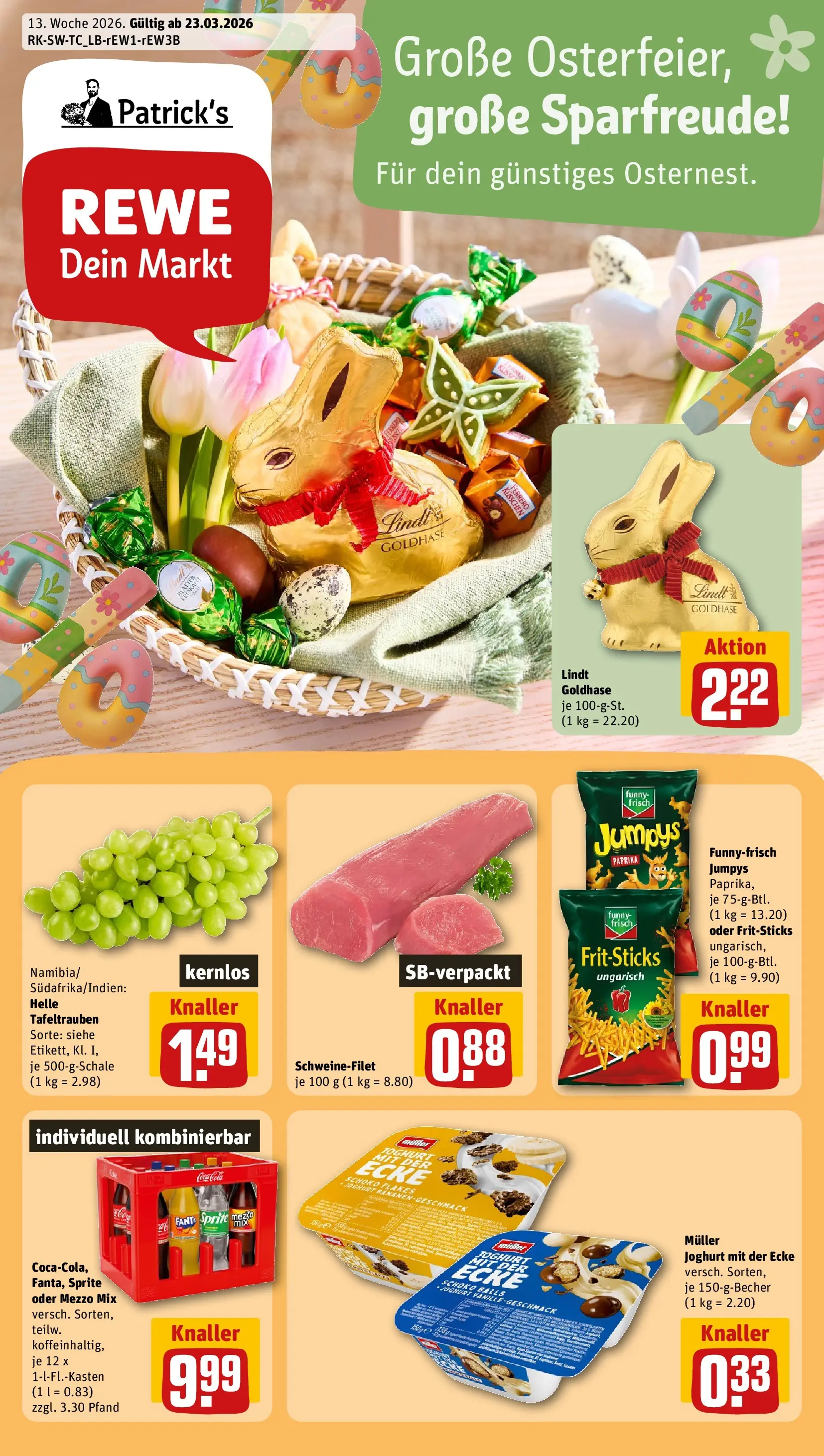 REWE Prospekt ab 23.03.2026 zum Blättern » Angebote | Seite: 1 | Produkte: Sprite, Funny frisch, Schweinefilet, Chips