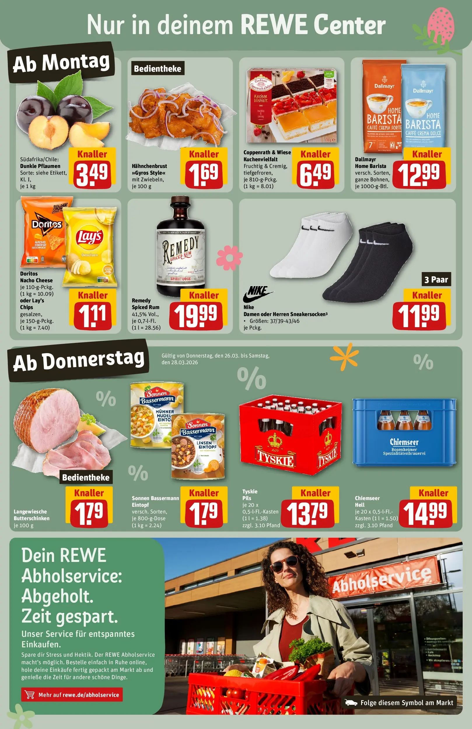REWE Prospekt ab 23.03.2026 zum Blättern » Angebote | Seite: 3 | Produkte: Pflaumen, Kuchen, Chips, Hahnchenbrust