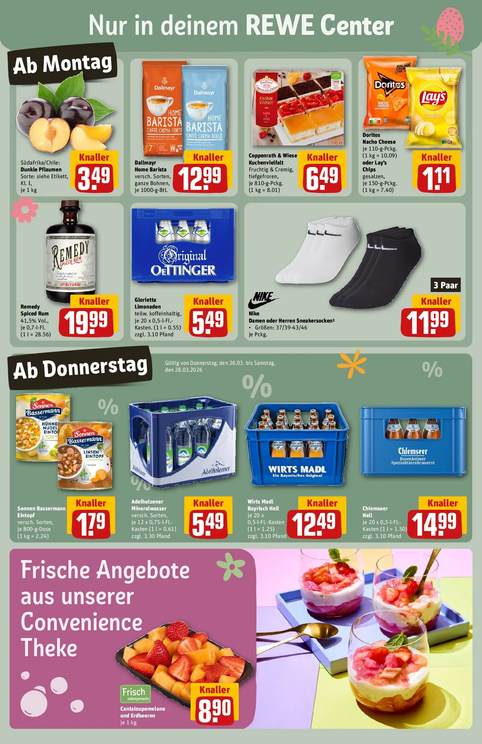 REWE Prospekt ab 23.03.2026 zum Blättern » Angebote | Seite: 3 | Produkte: Theke, Rum, Oettinger, Chips