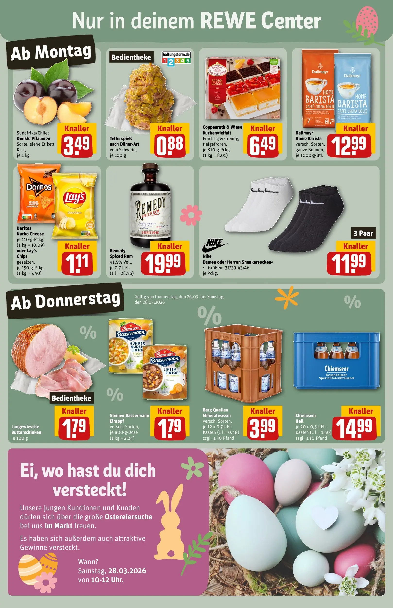 REWE Prospekt ab 23.03.2026 zum Blättern » Angebote | Seite: 3 | Produkte: Rum, Mineralwasser, Dallmayr, Chips
