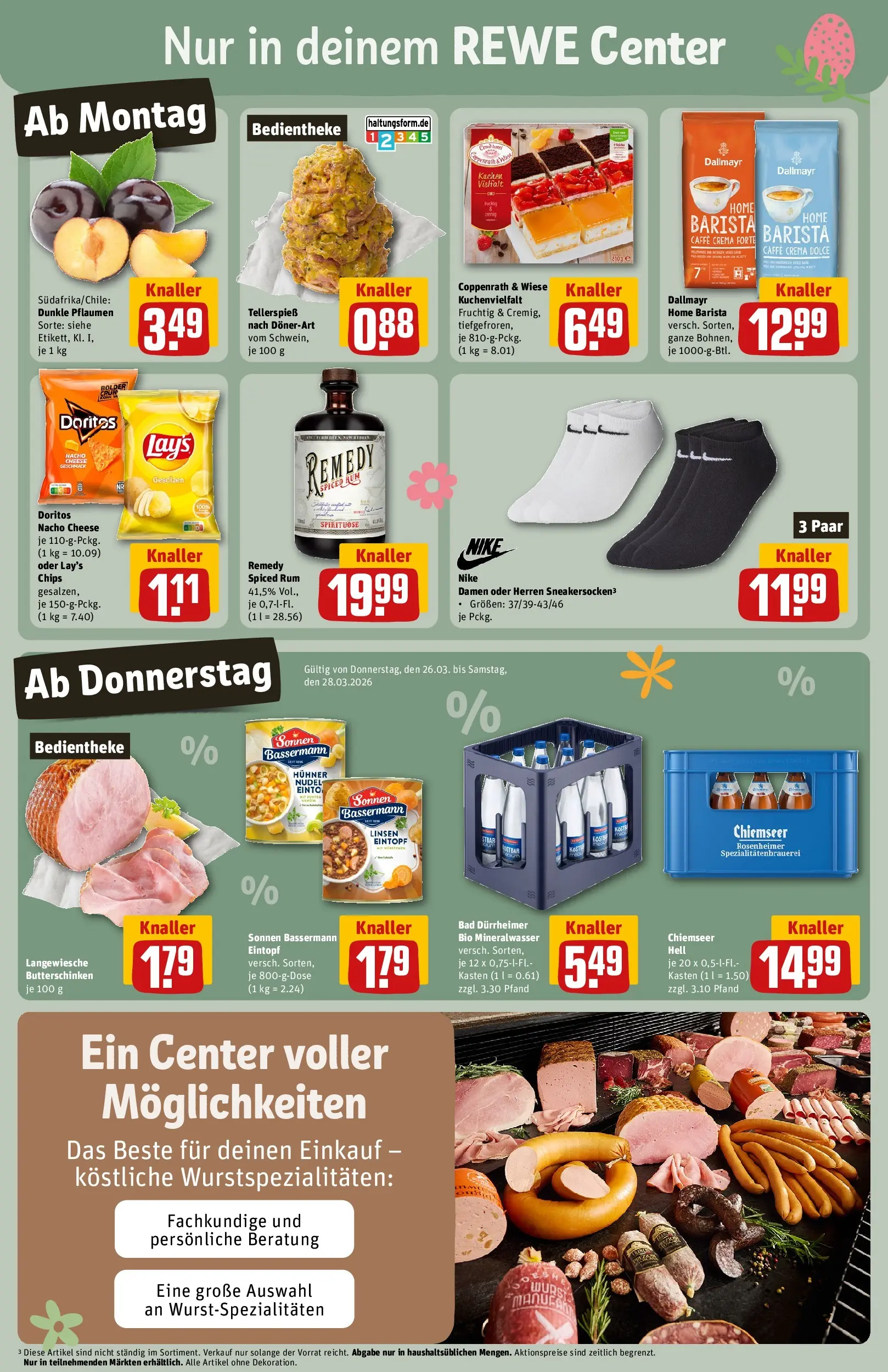 REWE Prospekt ab 23.03.2026 zum Blättern » Angebote | Seite: 3 | Produkte: Pflaumen, Rum, Dallmayr, Chips