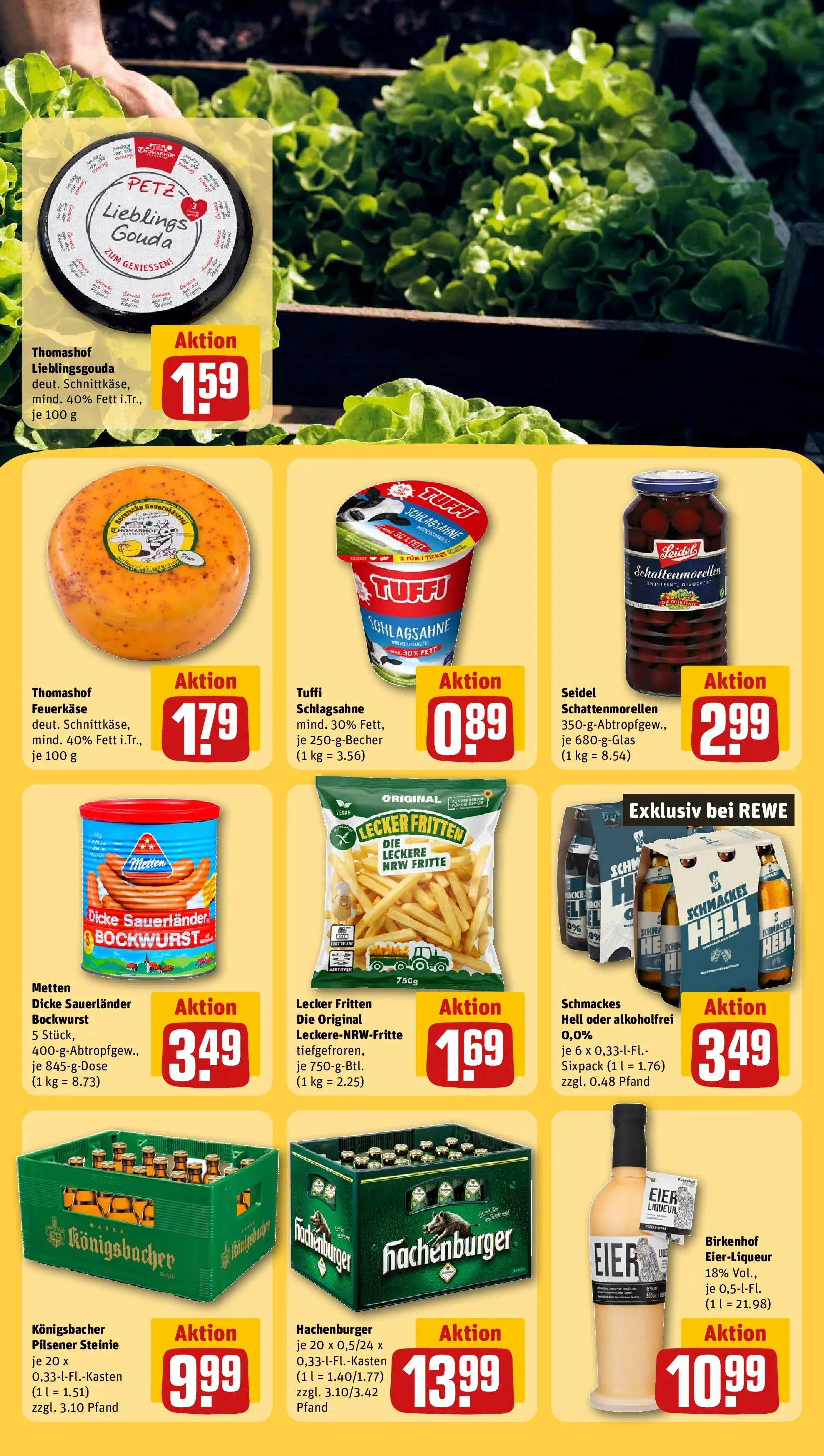 REWE Prospekt ab 23.03.2026 zum Blättern » Angebote | Seite: 25 | Produkte: Bockwurst, Schlagsahne, Eier, Gouda