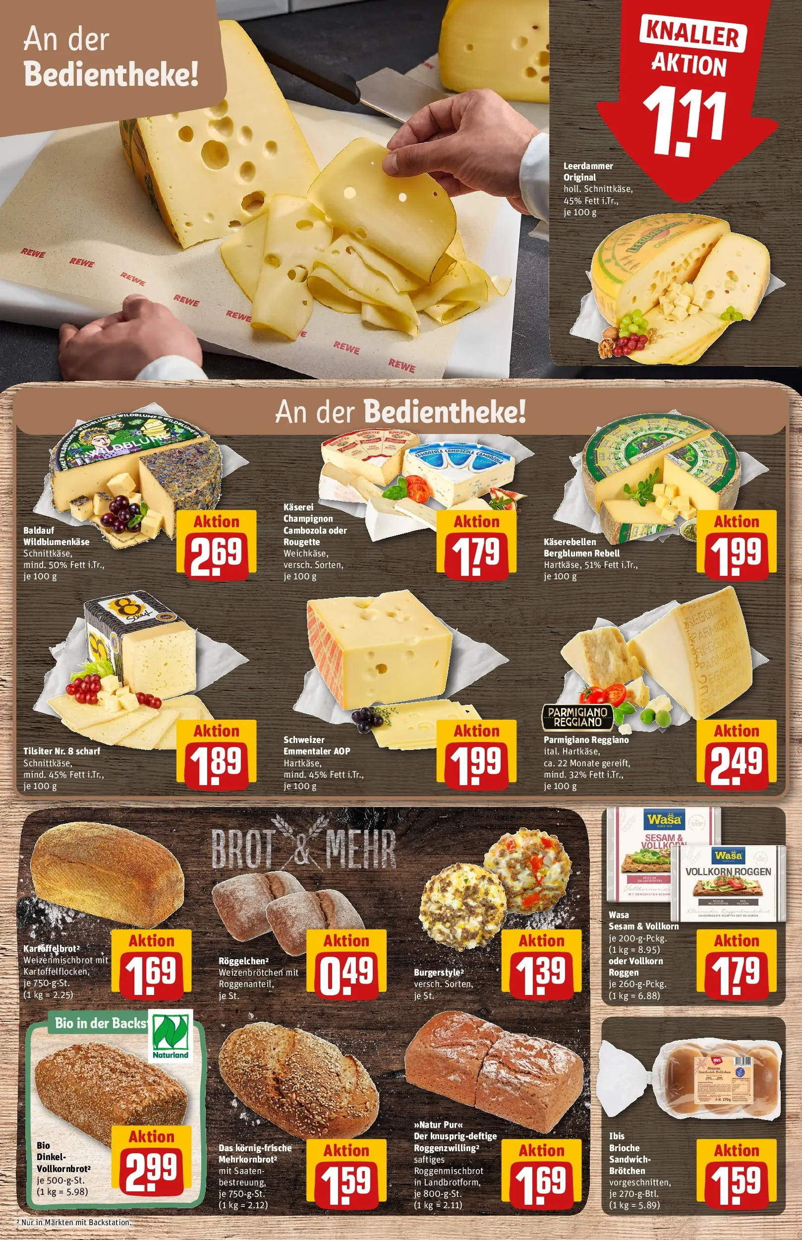 REWE Prospekt ab 23.03.2026 zum Blättern » Angebote | Seite: 13 | Produkte: Burger, Leerdammer, Brot