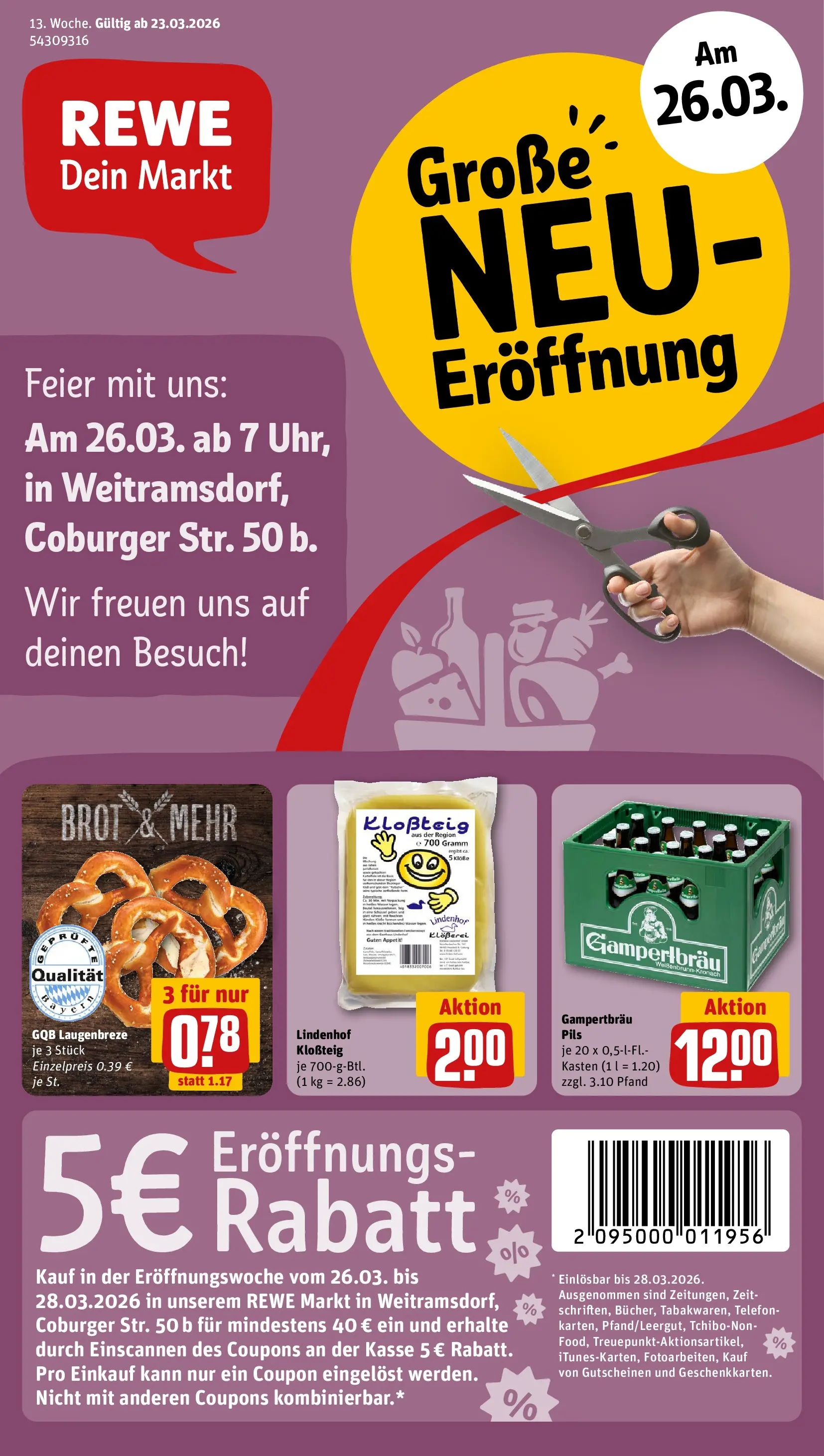 REWE Prospekt ab 23.03.2026 zum Blättern » Angebote | Seite: 1 | Produkte: Pils, Brot, Telefon