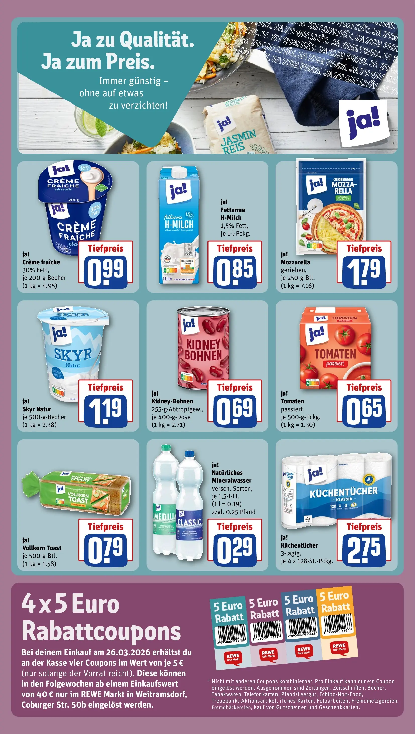 REWE Prospekt ab 23.03.2026 zum Blättern » Angebote | Seite: 3 | Produkte: Toast, Tomaten, Skyr, Reis