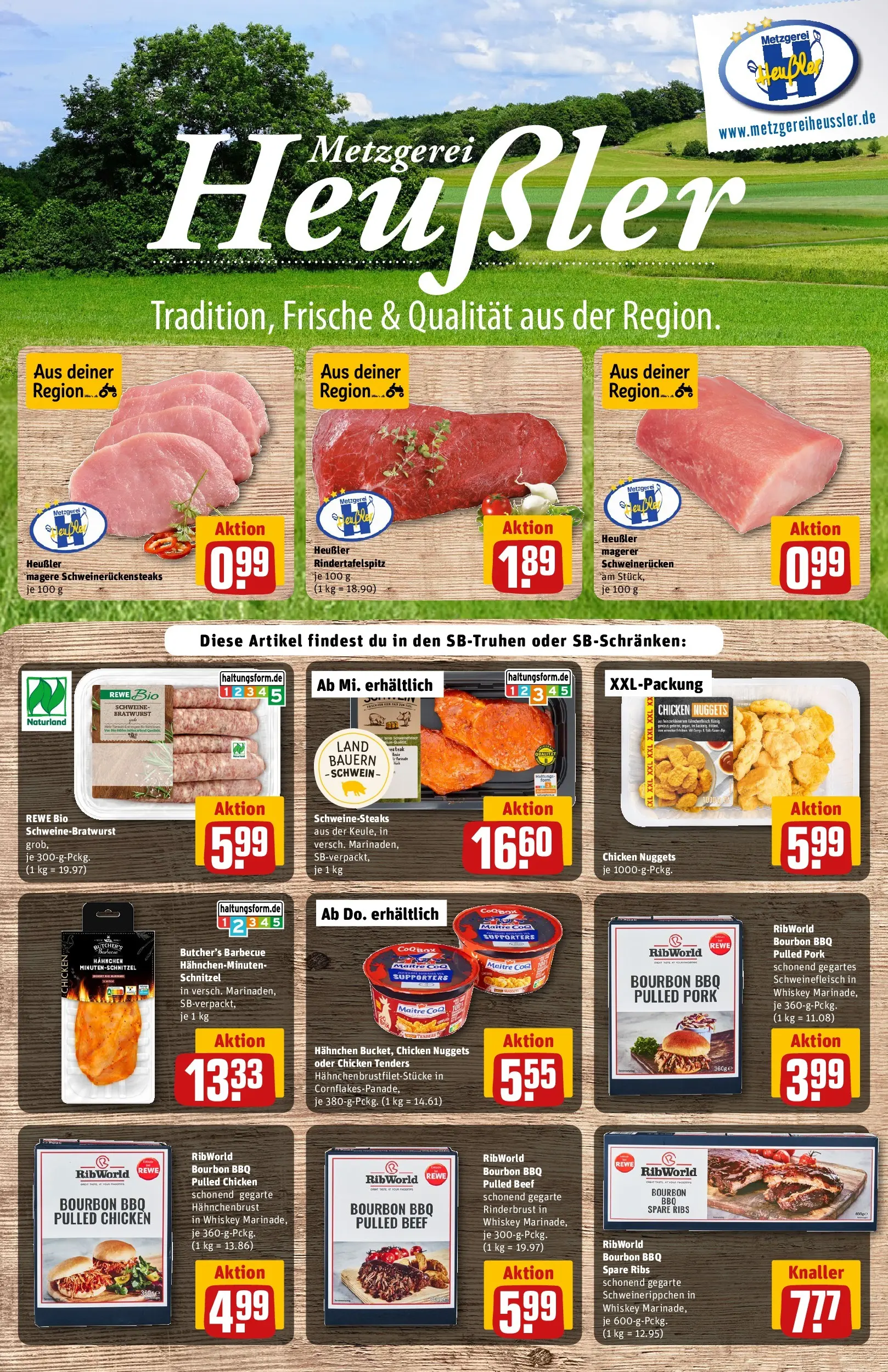 REWE Prospekt ab 23.03.2026 zum Blättern » Angebote | Seite: 13 | Produkte: Bratwurst, Spare ribs, Schnitzel, Schweinerucken