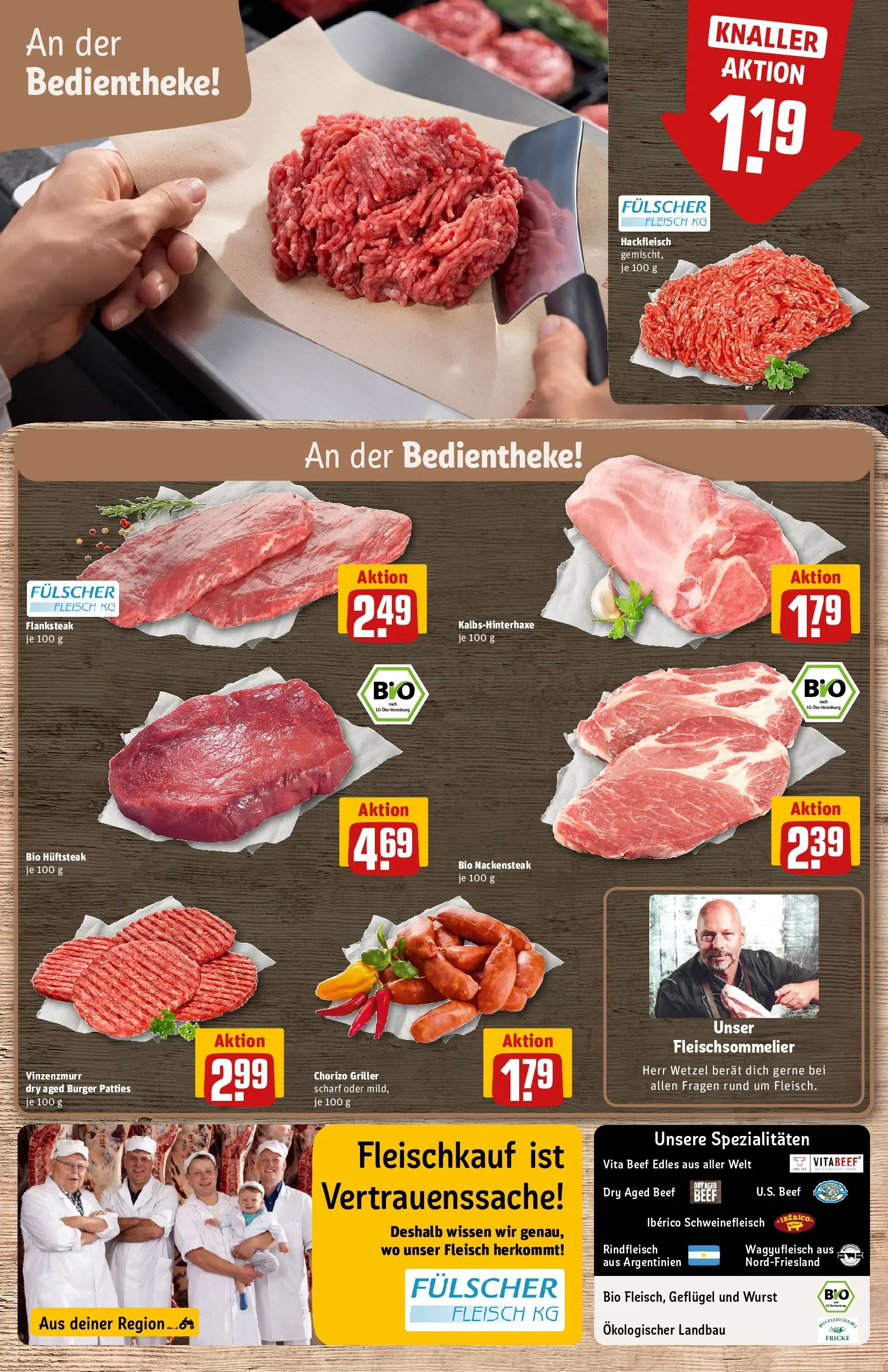 REWE Prospekt ab 23.03.2026 zum Blättern » Angebote | Seite: 10 | Produkte: Wurst, Schweinefleisch, Rindfleisch, Fleisch