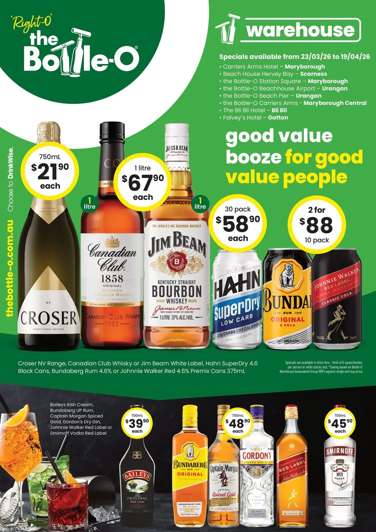 The Bottle-O - Good Value Booze, For Good Value People. QLD 23/03 - 22/03/2026 > weekly / monthly specials | Page: 1