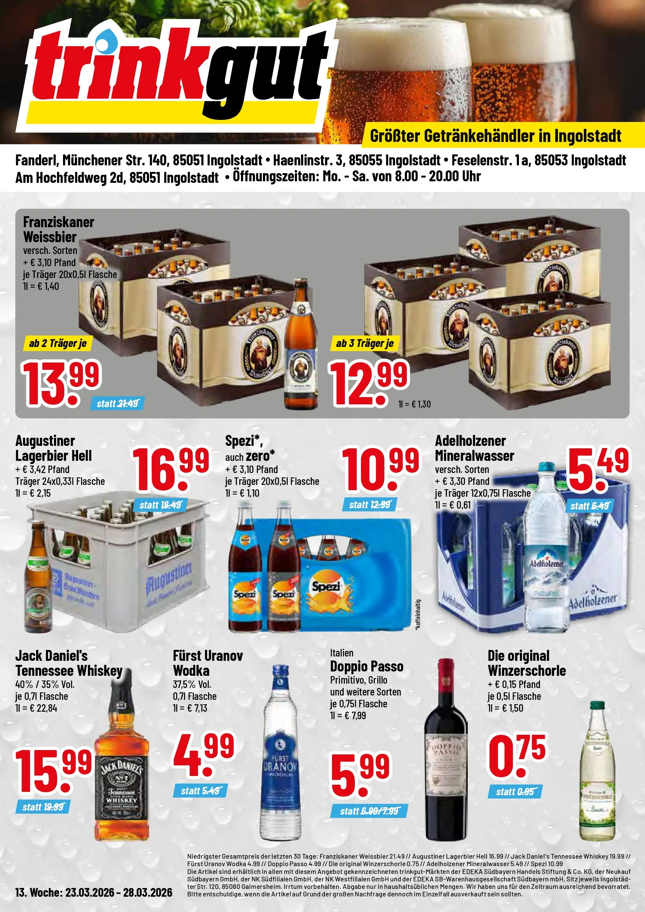 Trinkgut Prospekt Ingolstadt	 (ab 22.03.2026) » Angebote online | Seite: 1 | Produkte: Weißbier, Adelholzener, Wodka, Uhr