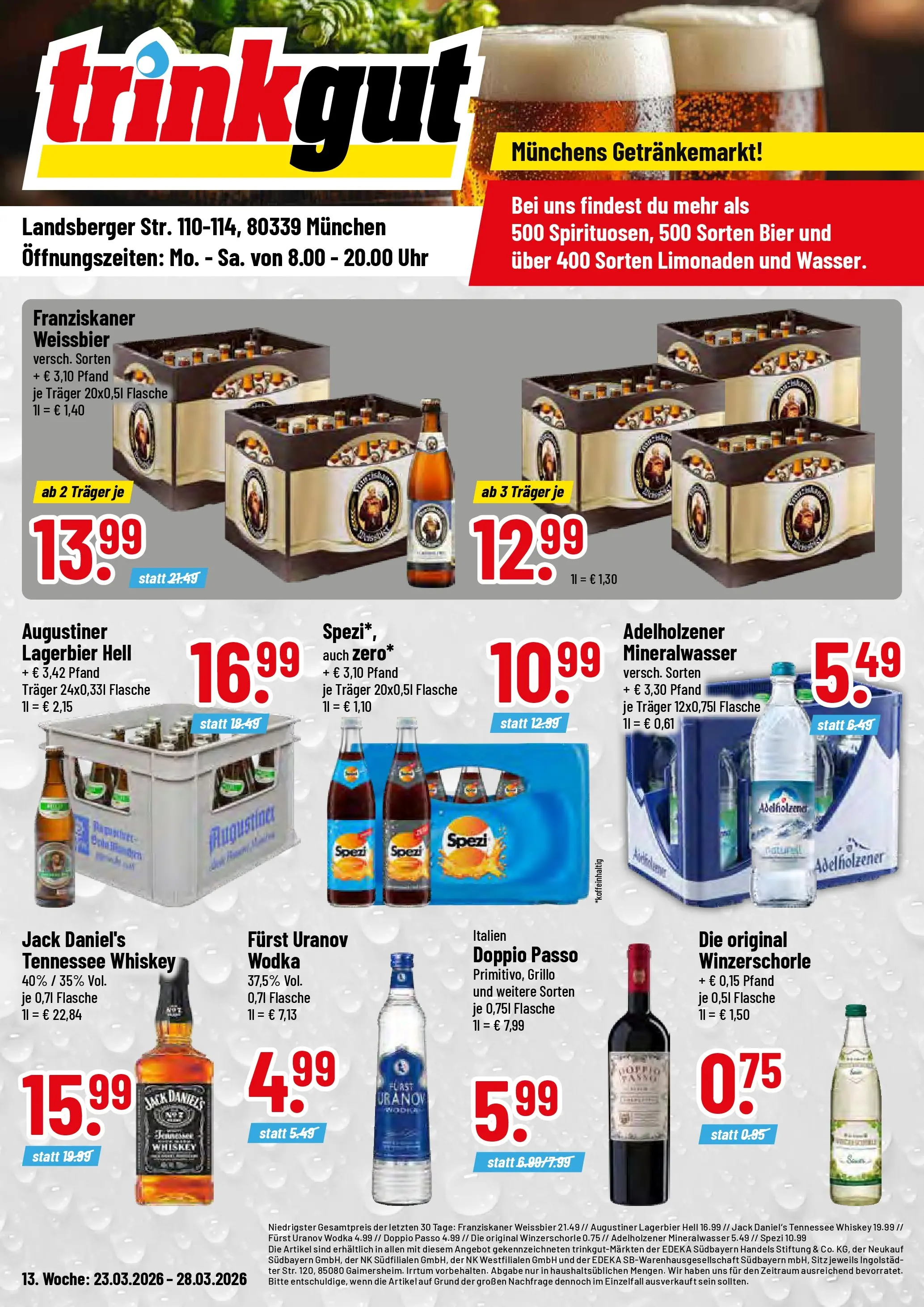 Trinkgut Prospekt München	 (ab 22.03.2026) » Angebote online | Seite: 1 | Produkte: Bier, Mineralwasser, Doppio Passo, Wodka