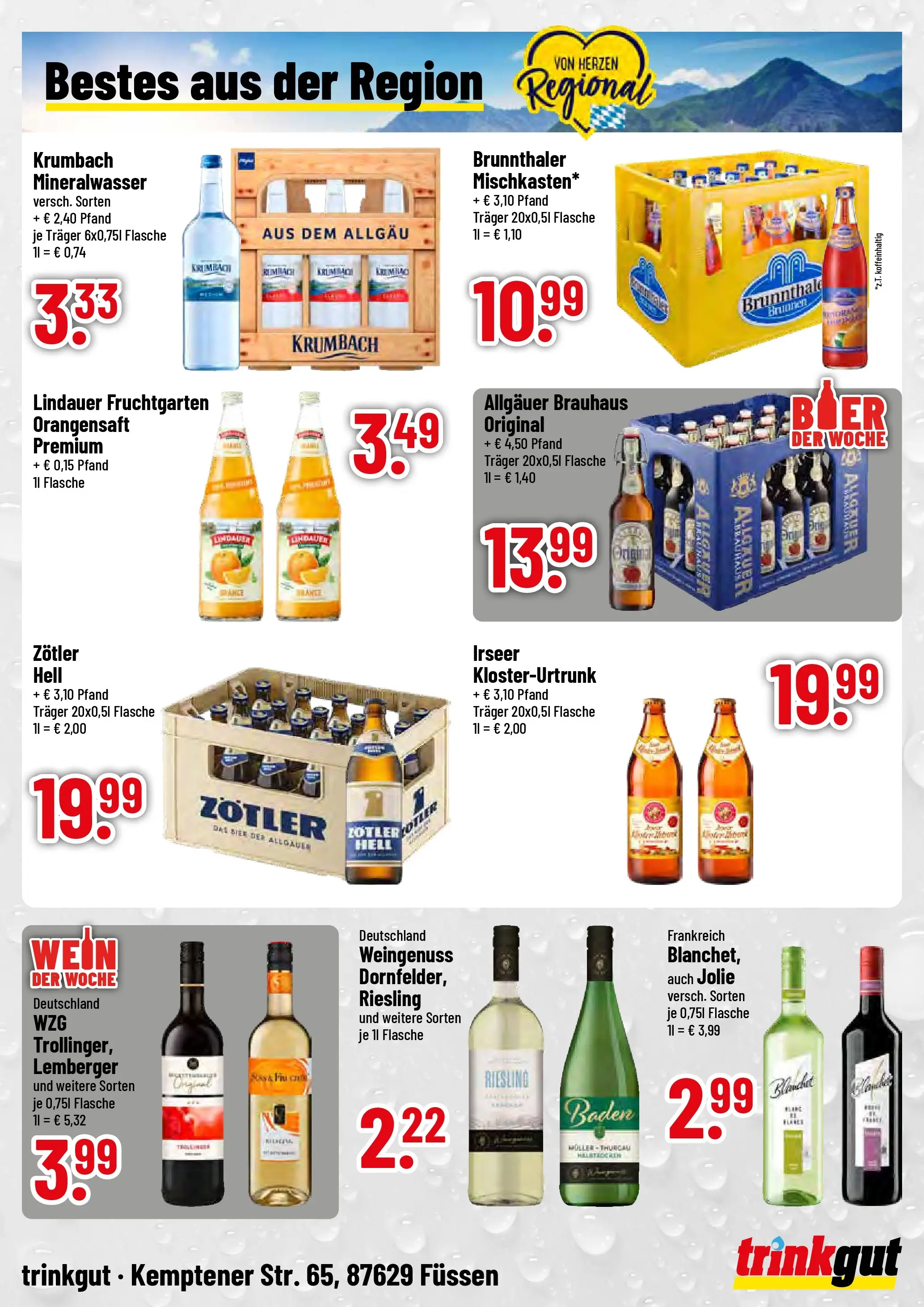 Trinkgut Prospekt Füssen	 (ab 22.03.2026) » Angebote online | Seite: 4 | Produkte: Bier, Orangensaft, Mineralwasser, Wein