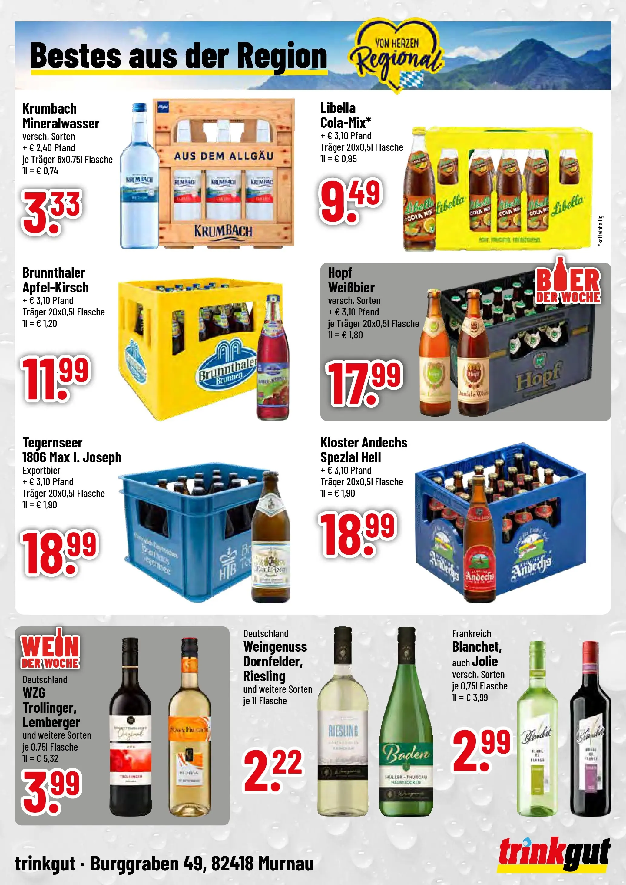 Trinkgut Prospekt Murnau	 (ab 22.03.2026) » Angebote online | Seite: 4 | Produkte: Cola, Weißbier, Mineralwasser, Wein