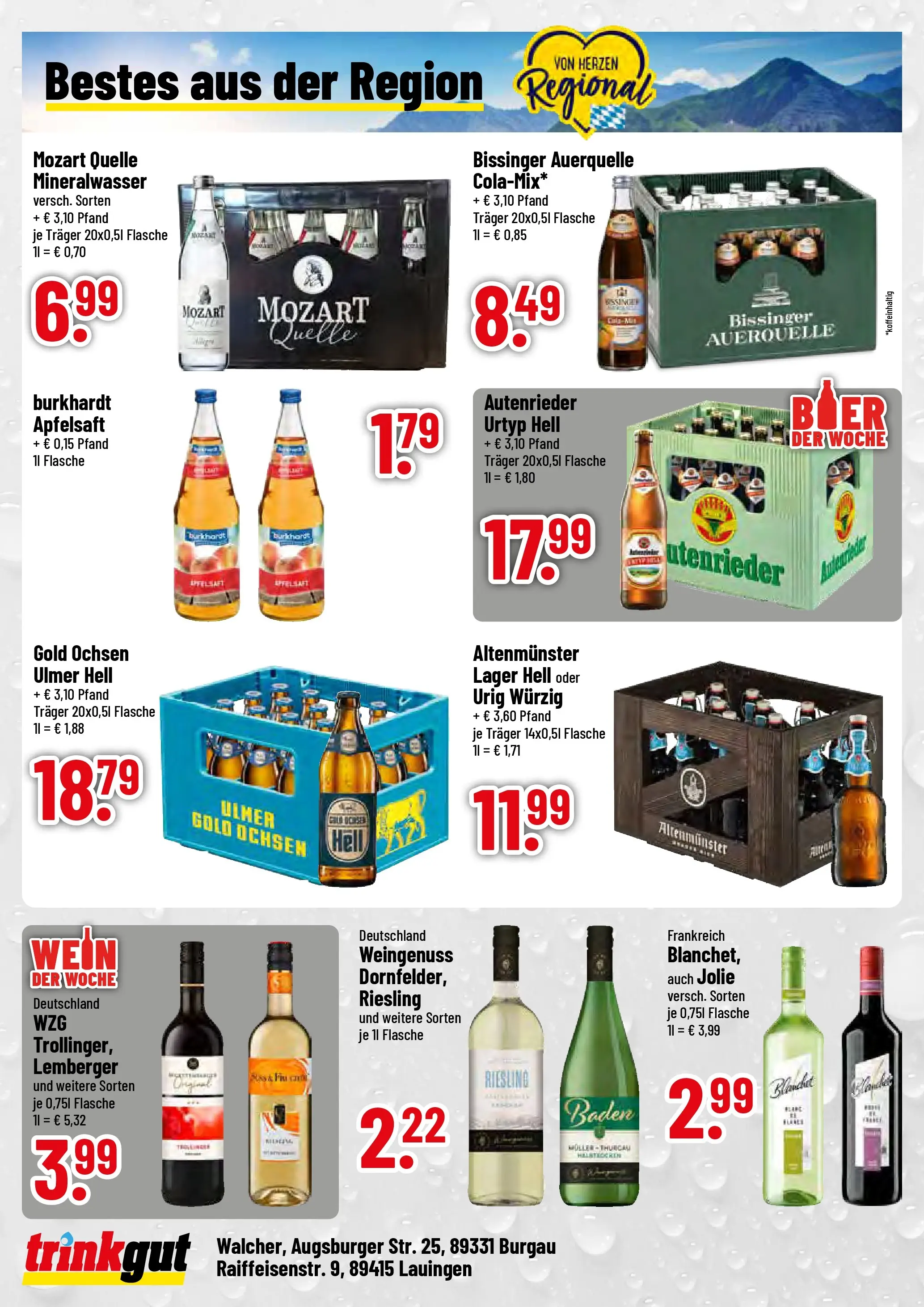 Trinkgut Prospekt Burgau	 (ab 22.03.2026) » Angebote online | Seite: 4 | Produkte: Apfelsaft, Mineralwasser, Wein