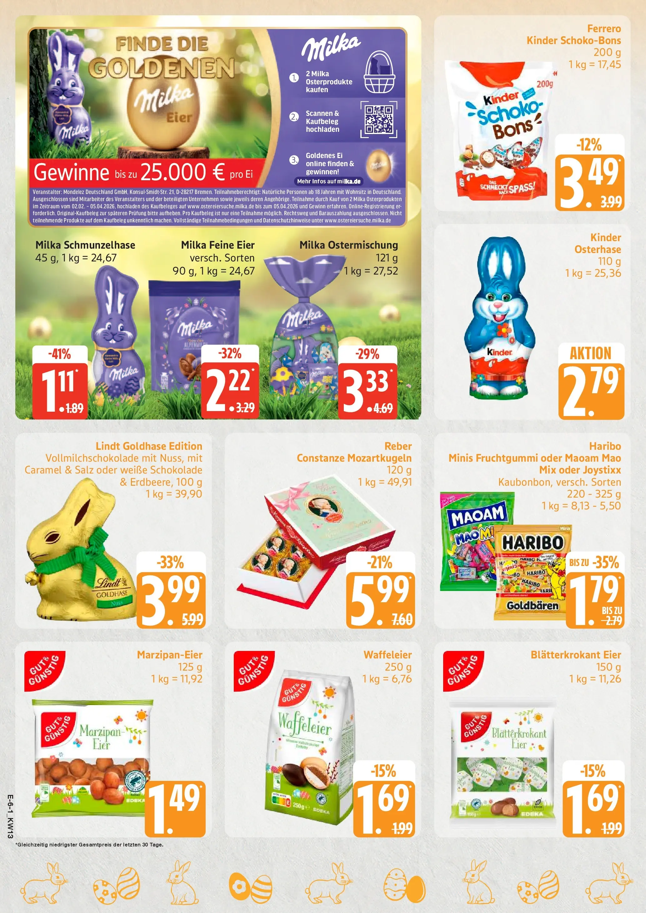 Edeka prospekt Rostock	 (ab 22.03.2026) » Angebote Online | Seite: 6 | Produkte: Schokolade, Milka, Salz, Lindt
