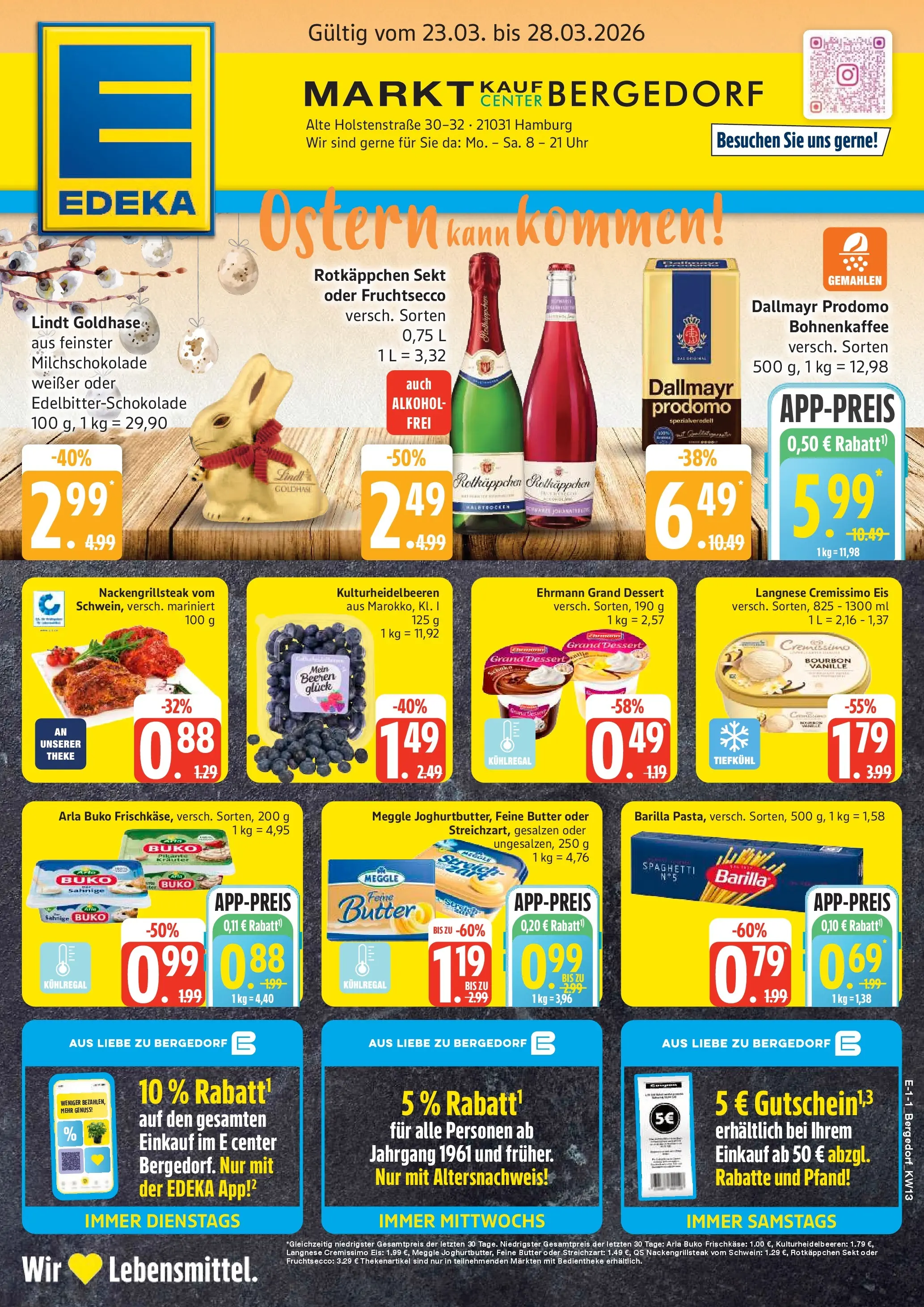 Edeka prospekt Hamburg	 (ab 23.03.2026) » Angebote Online | Seite: 1 | Produkte: Rotkappchen sekt, Langnese, Theke, Steak