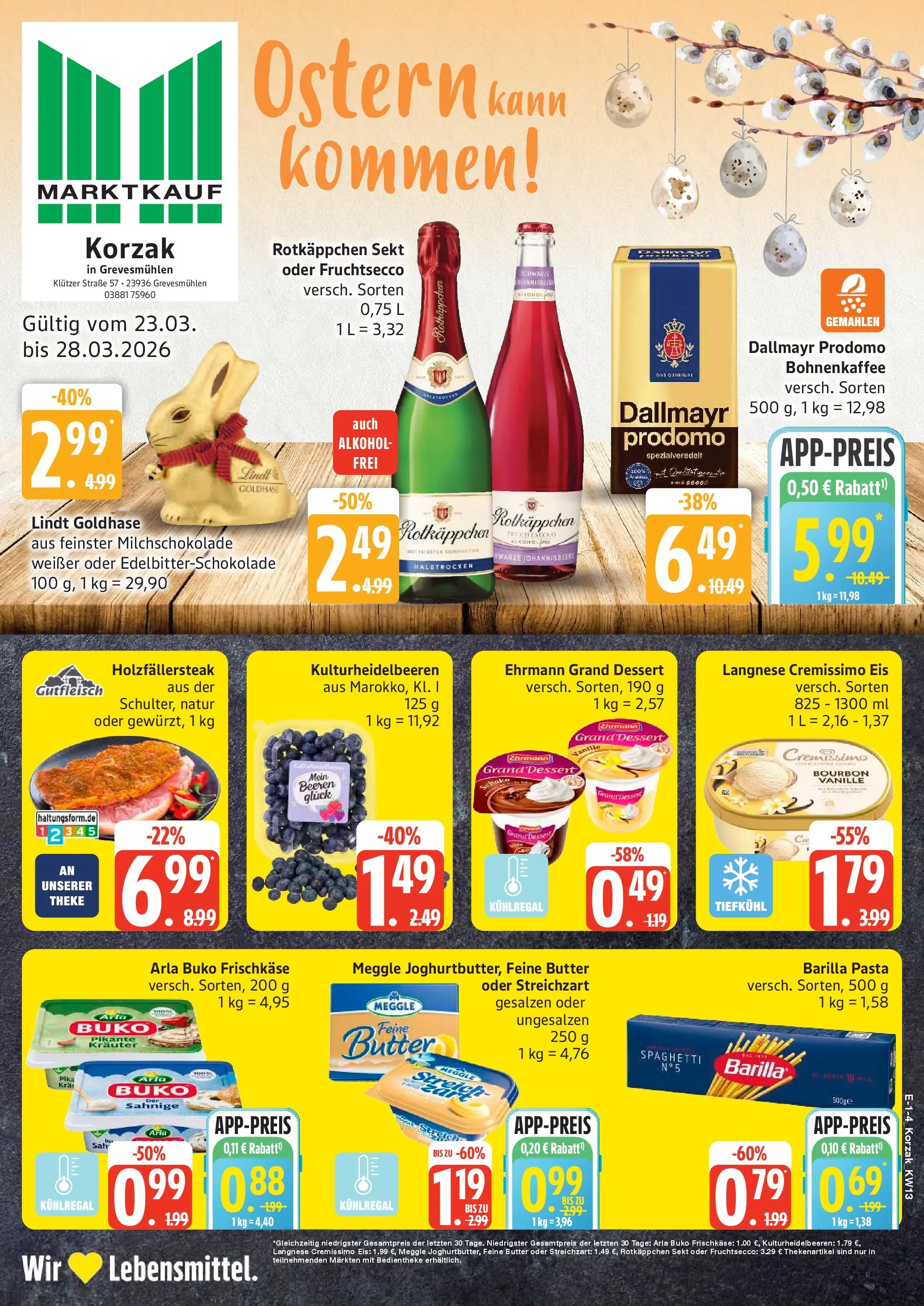 Marktkauf Prospekt Grevesmühlen	 (ab 23.03.2026) » Angebote online | Seite: 1 | Produkte: Cremissimo, Ehrmann grand dessert, Rotkäppchen, Eis