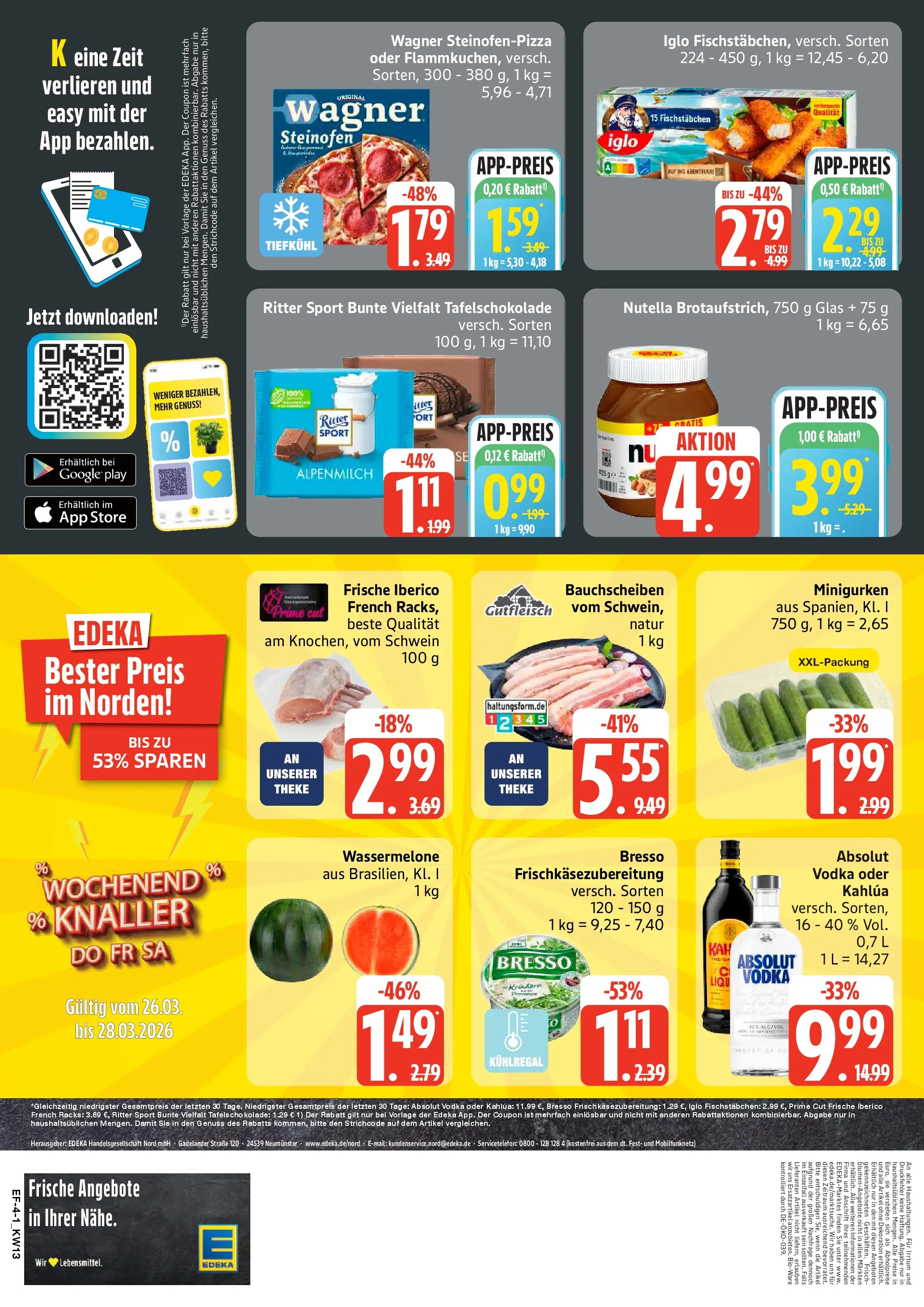 Edeka prospekt Schellhorn	 (ab 22.03.2026) » Angebote Online | Seite: 4 | Produkte: Iglo, Bresso, Nutella, Vodka
