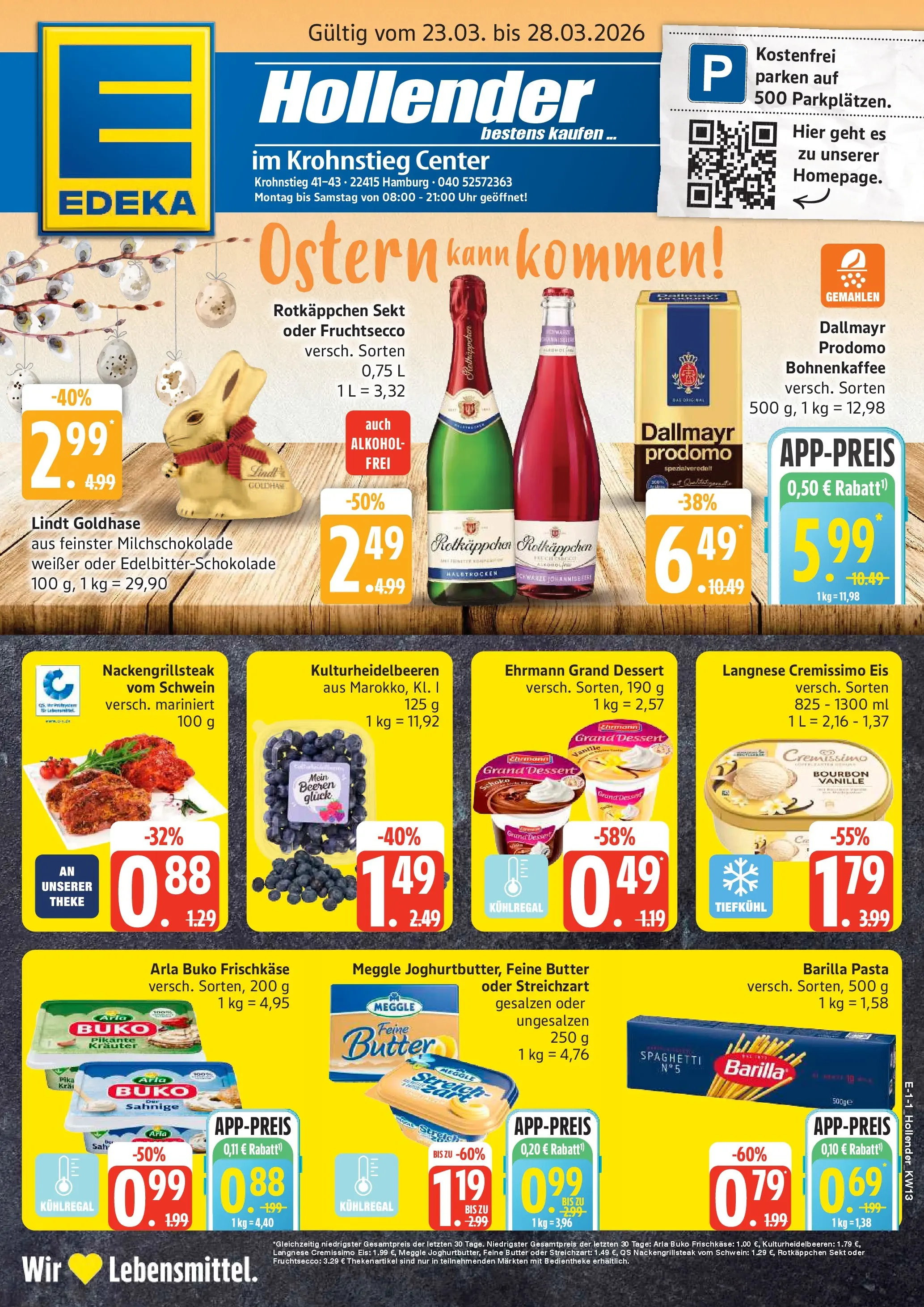 Edeka prospekt Hamburg	 (ab 23.03.2026) » Angebote Online | Seite: 1 | Produkte: Butter, Theke, Bourbon, Dallmayr prodomo