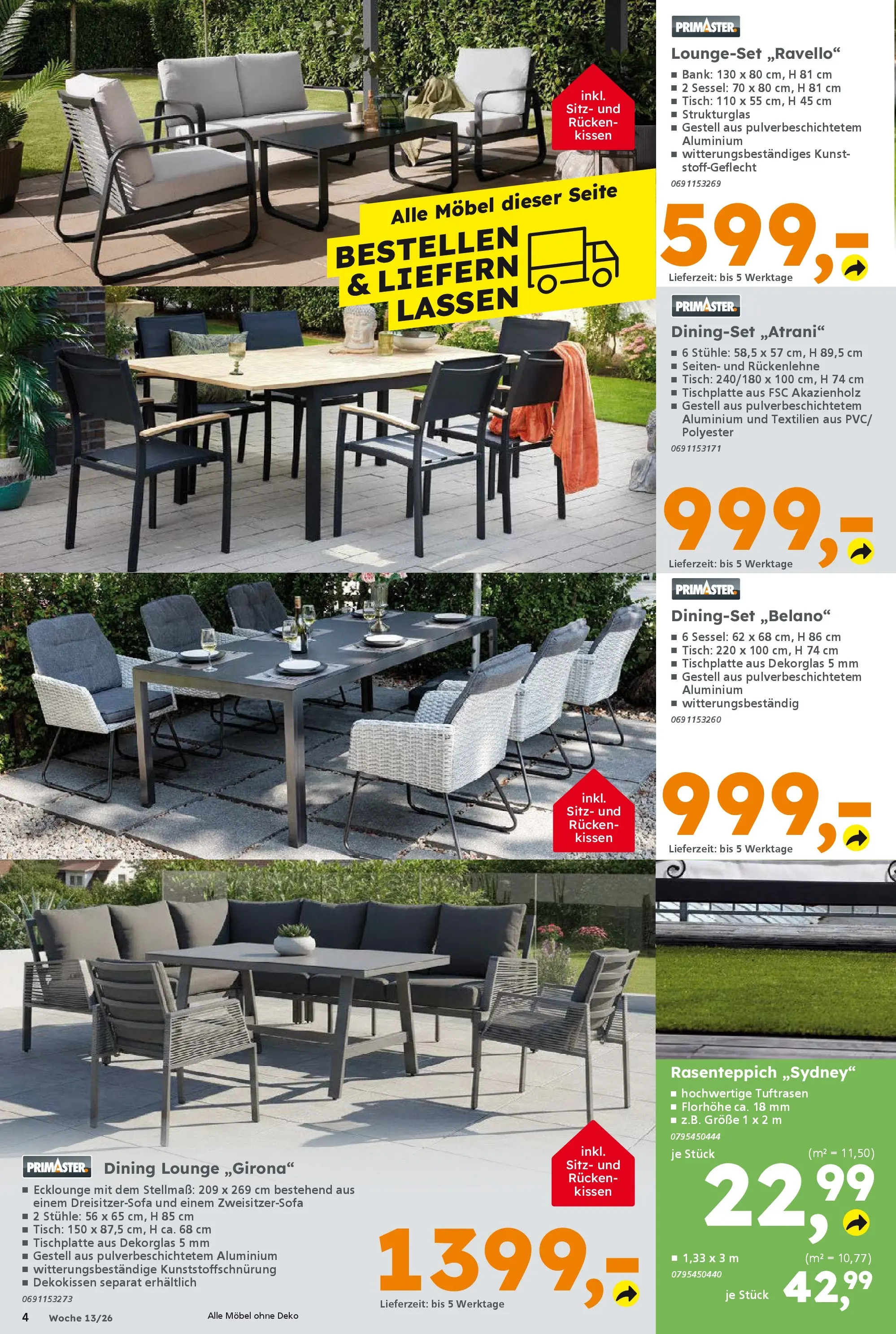 Globus Baumarkt Prospekt Laupheim	 (ab 22.03.2026) zum Blättern | Seite: 4 | Produkte: Kissen, Sessel, Tisch