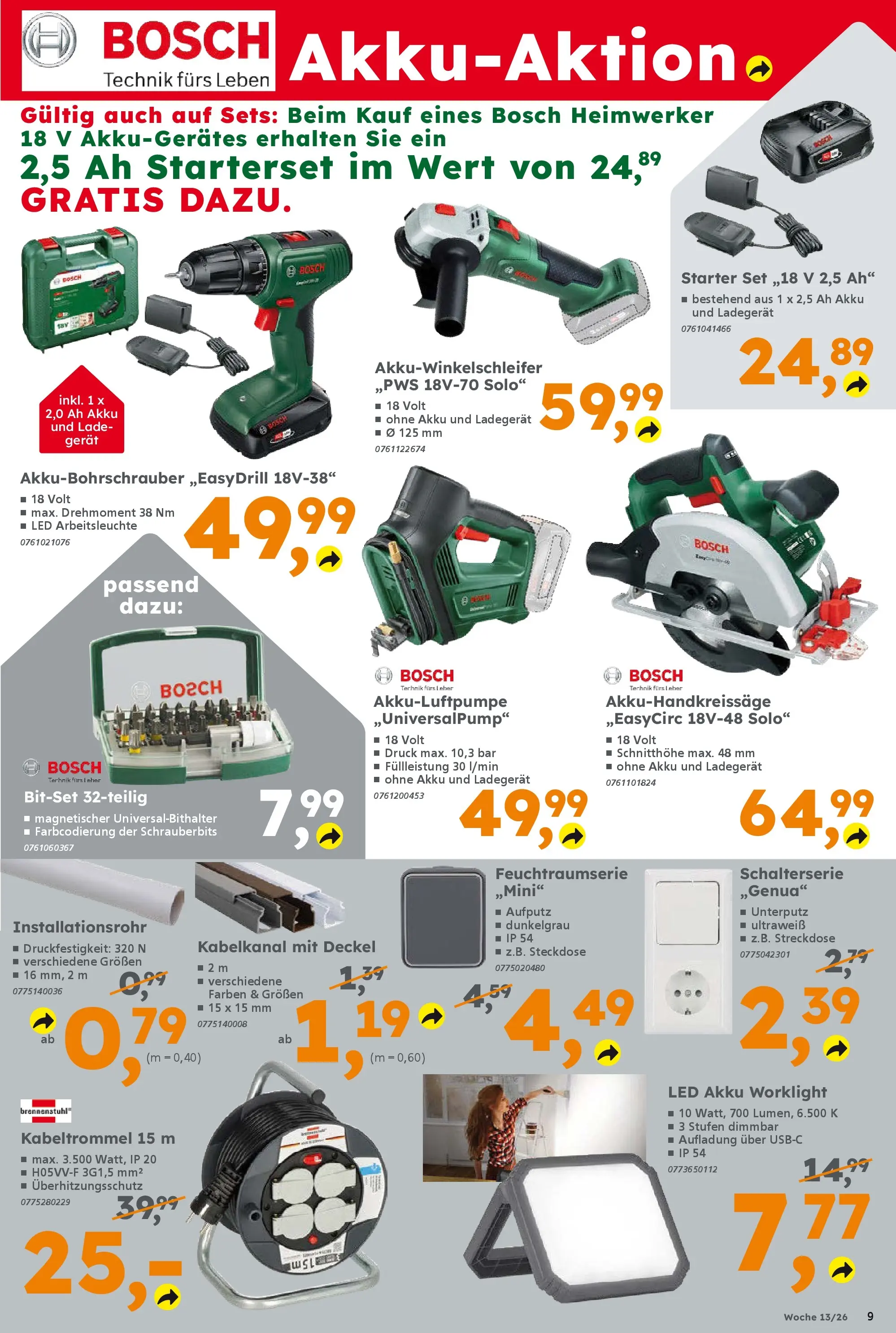 Globus Baumarkt Prospekt Laupheim	 (ab 22.03.2026) zum Blättern | Seite: 9 | Produkte: Bosch, Steckdose, Ladegerät