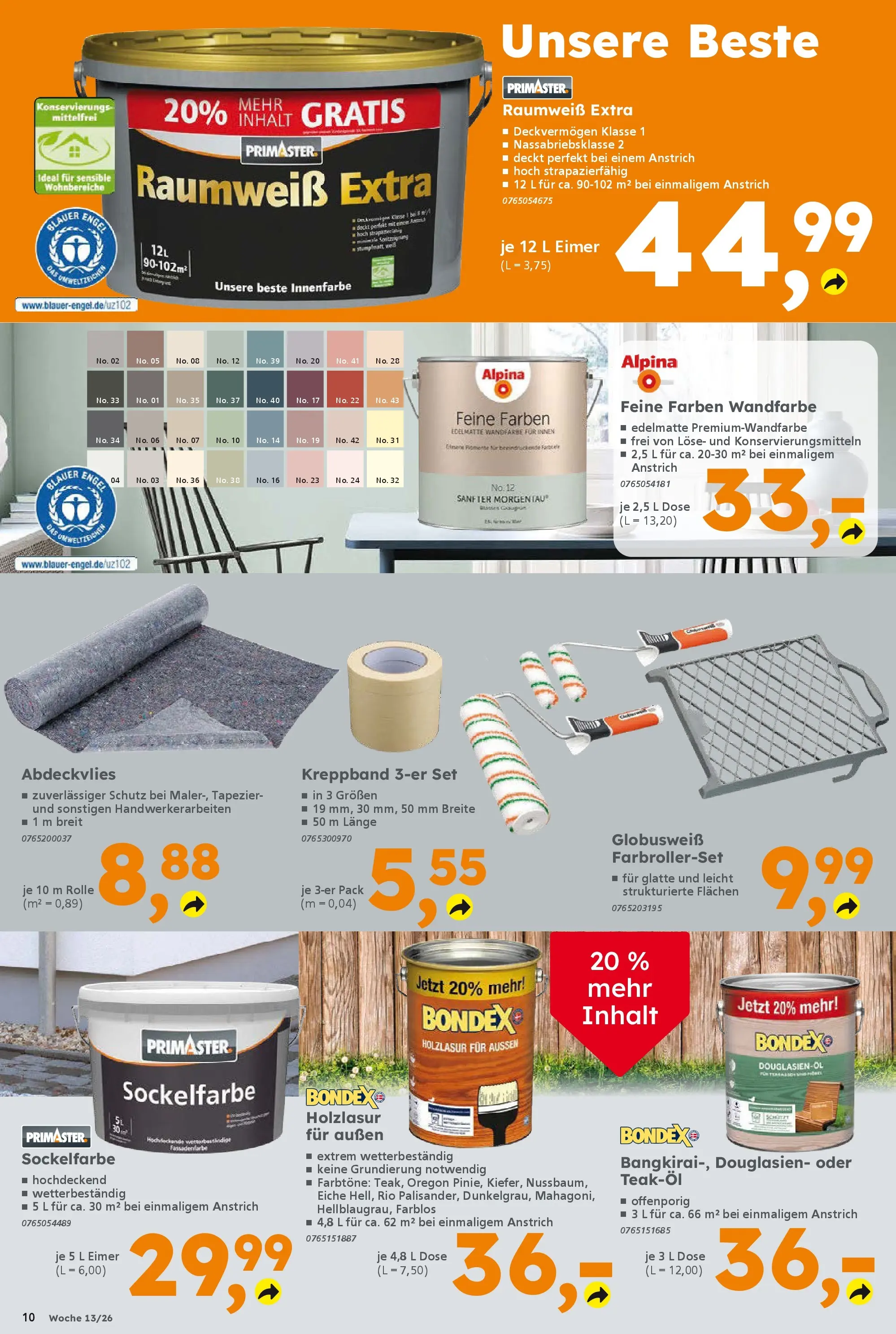 Globus Baumarkt Prospekt Laupheim	 (ab 22.03.2026) zum Blättern | Seite: 10 | Produkte: Wandfarbe