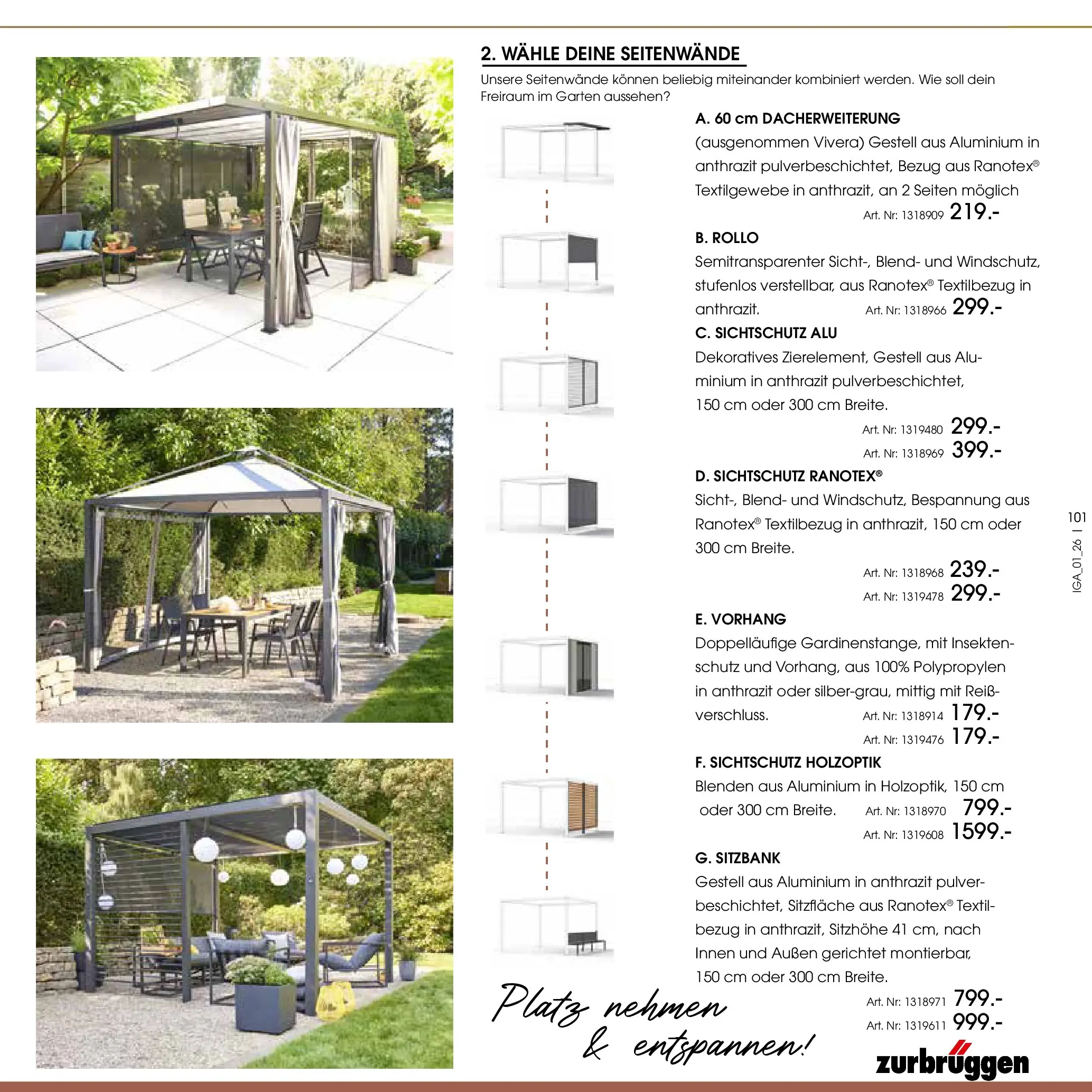 Zurbrüggen Garten Unna (ab 19.03.2025) zum Blättern | Seite: 101 | Produkte: Sitzbank, Vorhang