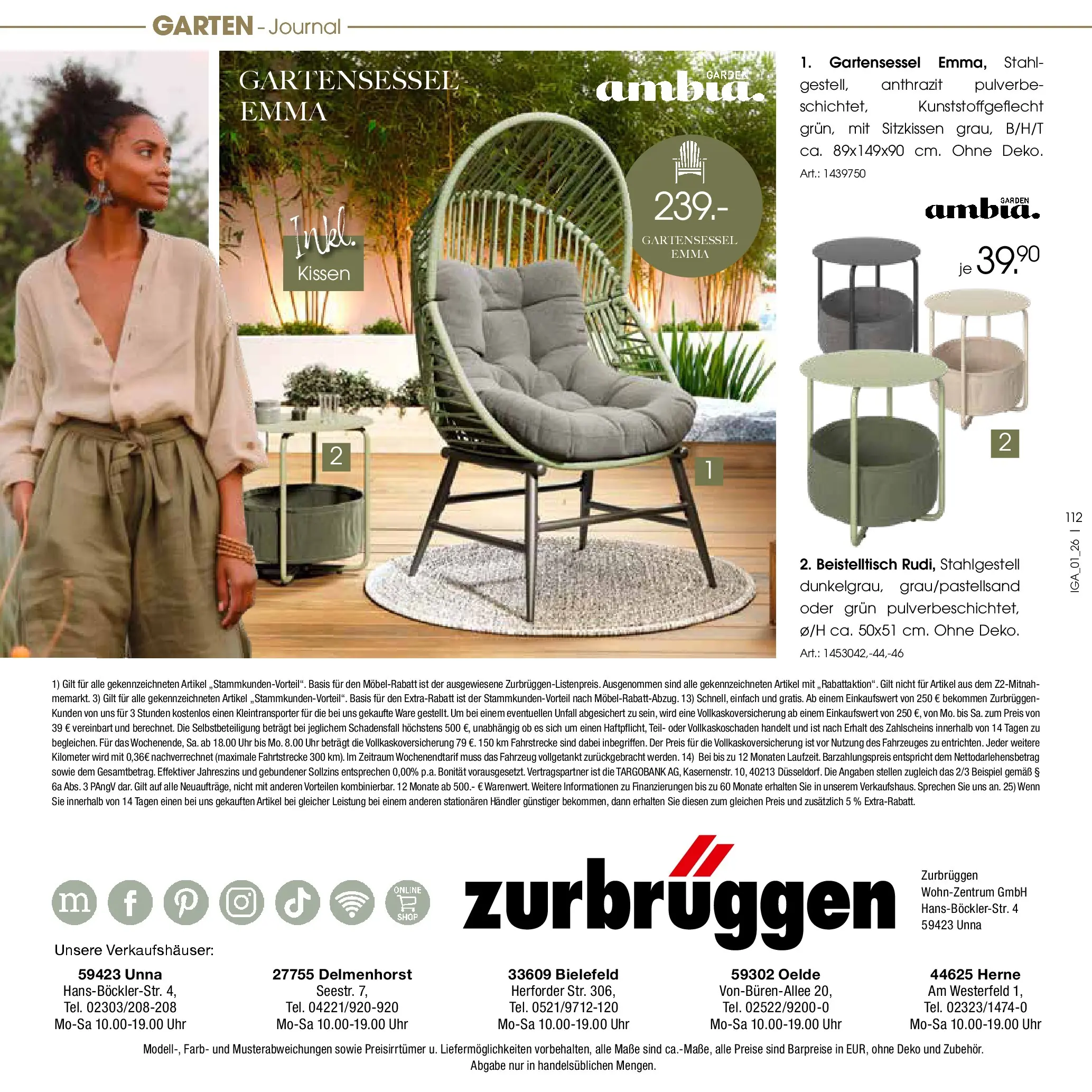 Zurbrüggen Garten Unna (ab 19.03.2025) zum Blättern | Seite: 112 | Produkte: Beistelltisch, Kissen, Uhr