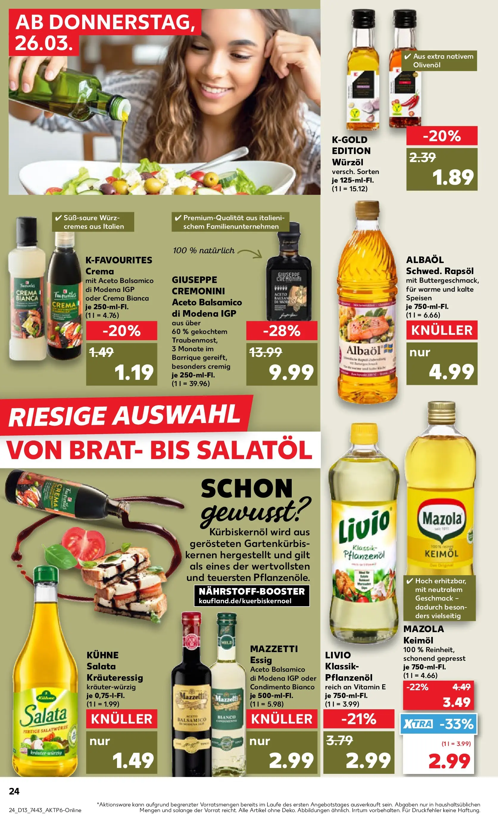 Prospekt Kaufland ab 25.03.2026 » Angebote Online zum Blättern | Seite: 24 | Produkte: Kürbiskernöl, Balsamico, Essig, Olivenol