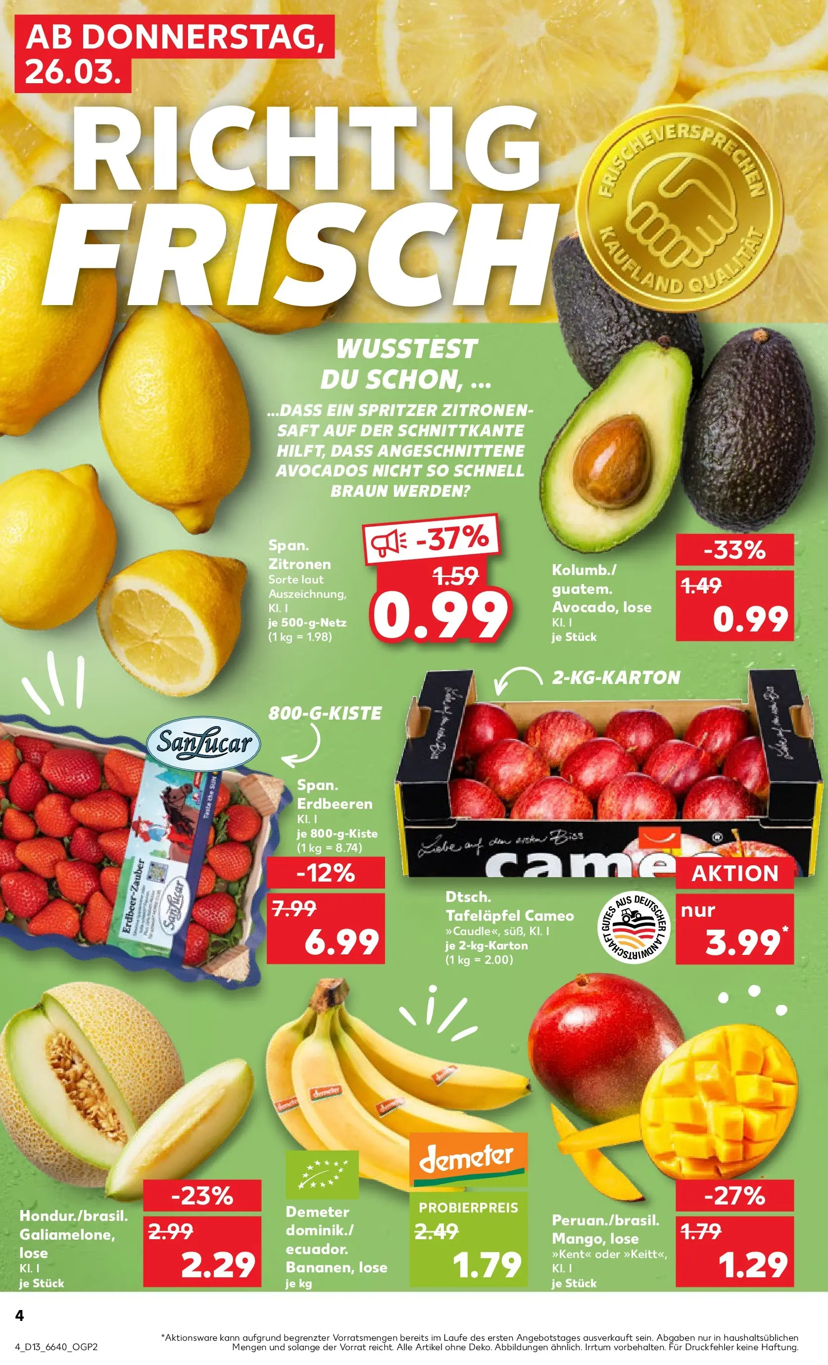 Prospekt Kaufland ab 26.03.2026 » Angebote Online zum Blättern | Seite: 4 | Produkte: Apple, Mango, Erdbeeren, Zitronen