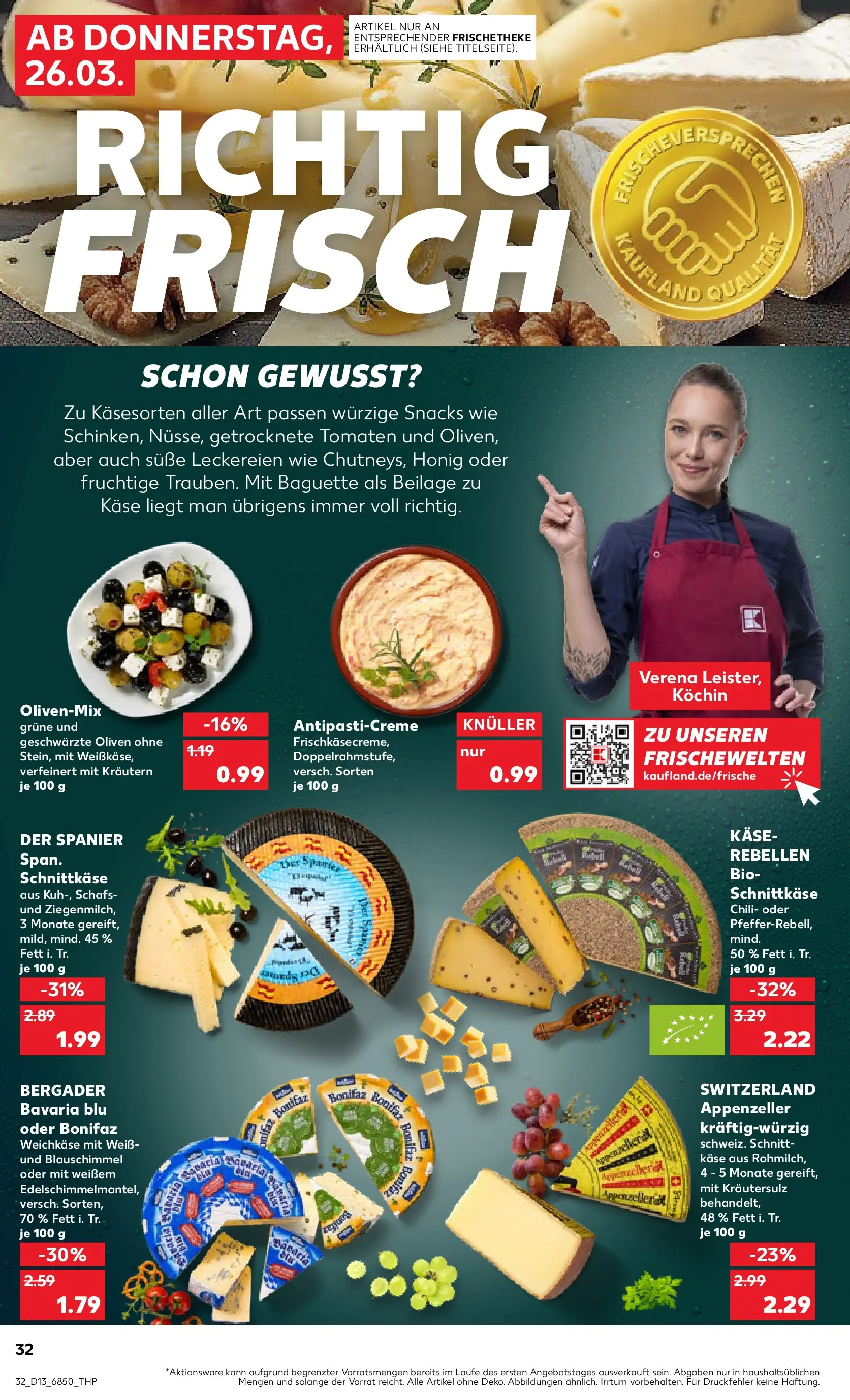 Prospekt Kaufland ab 26.03.2026 » Angebote Online zum Blättern | Seite: 32 | Produkte: Käse, Baguette, Tomaten, Chili