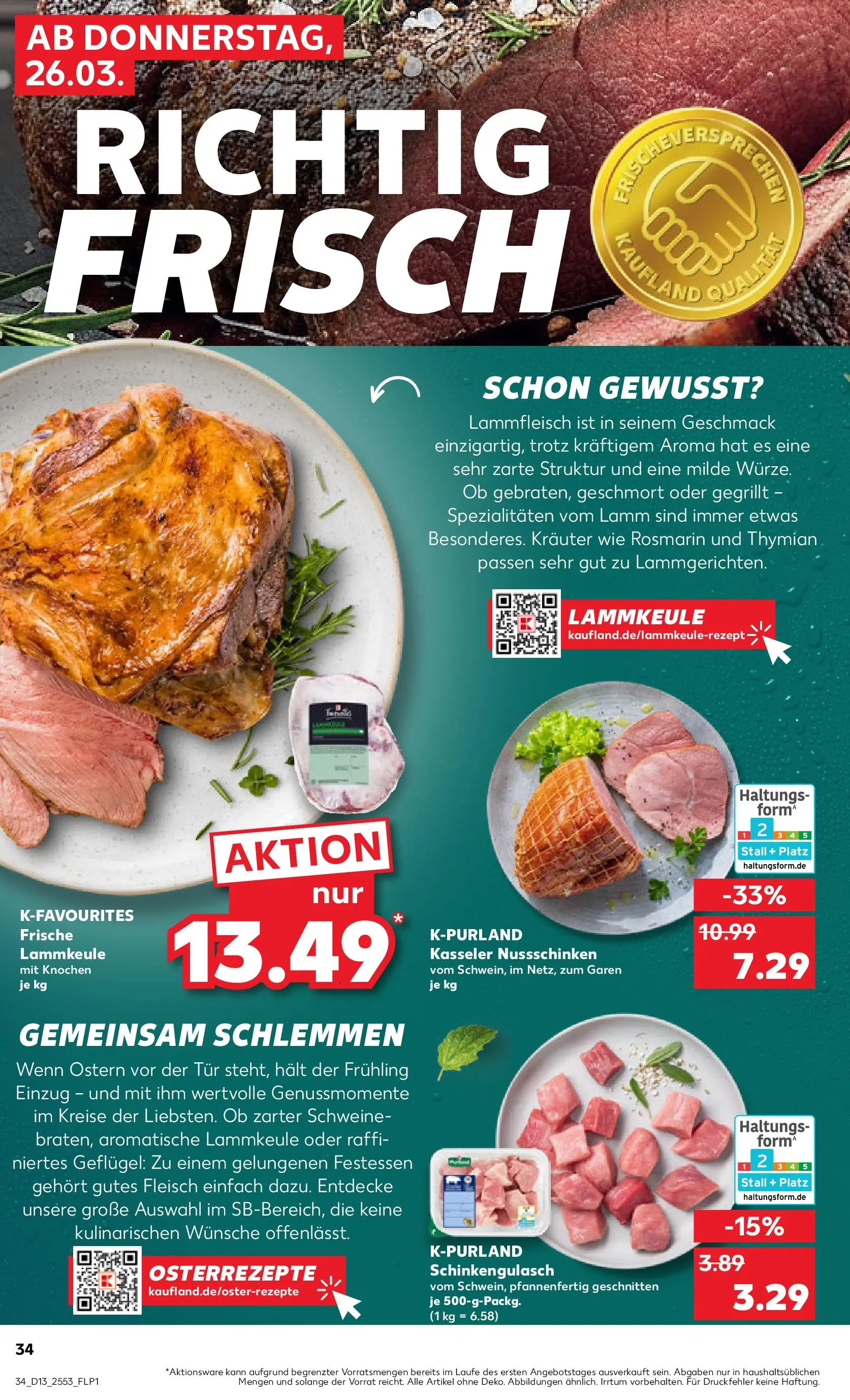 Prospekt Kaufland ab 26.03.2026 » Angebote Online zum Blättern | Seite: 34 | Produkte: Lammkeule, Tür, Fleisch