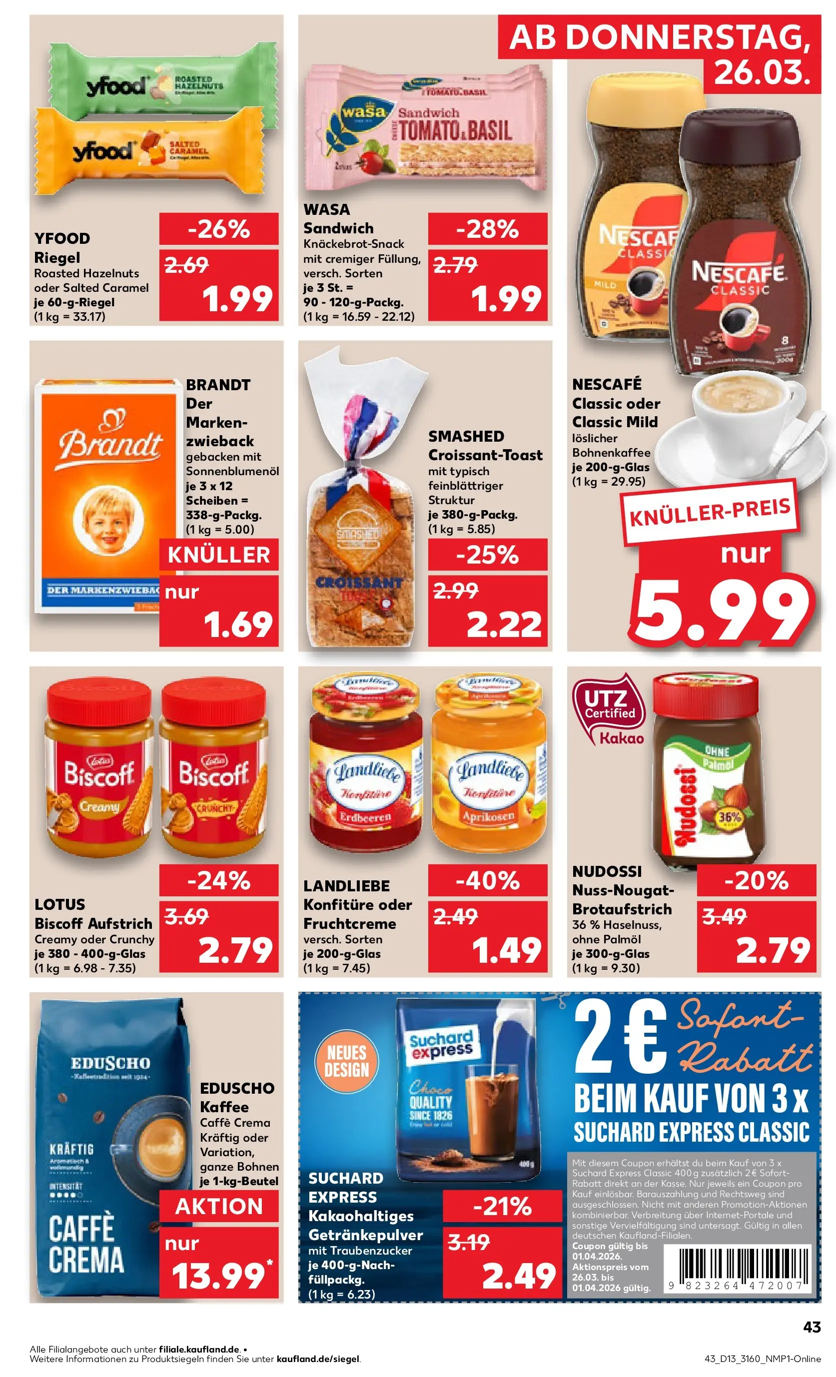Prospekt Kaufland ab 25.03.2026 » Angebote Online zum Blättern | Seite: 43 | Produkte: Sonnenblumenol, Croissant, Erdbeeren, Eduscho