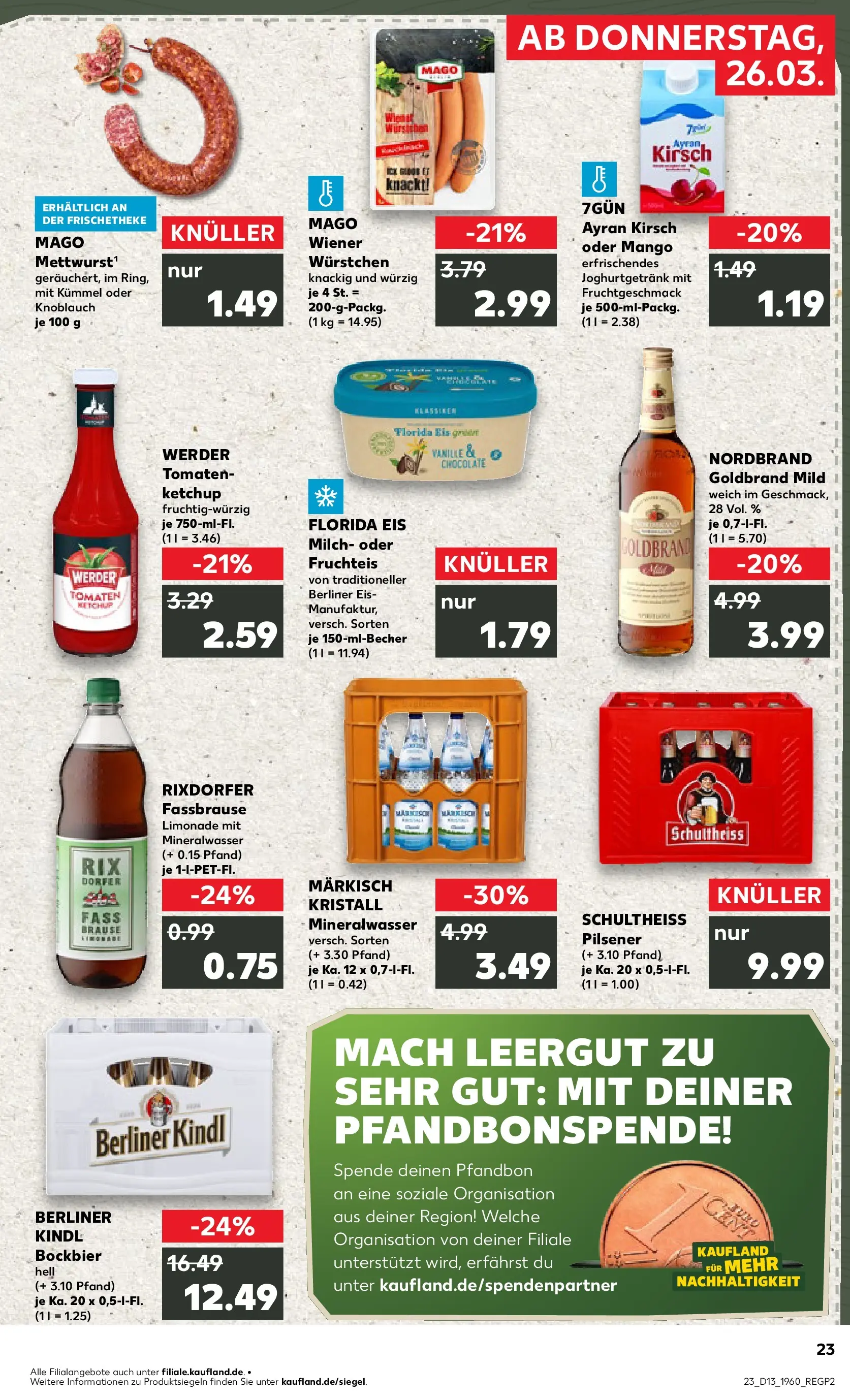 Prospekt Kaufland ab 25.03.2026 » Angebote Online zum Blättern | Seite: 23 | Produkte: Milch, Mineralwasser, Wurst, Fassbrause