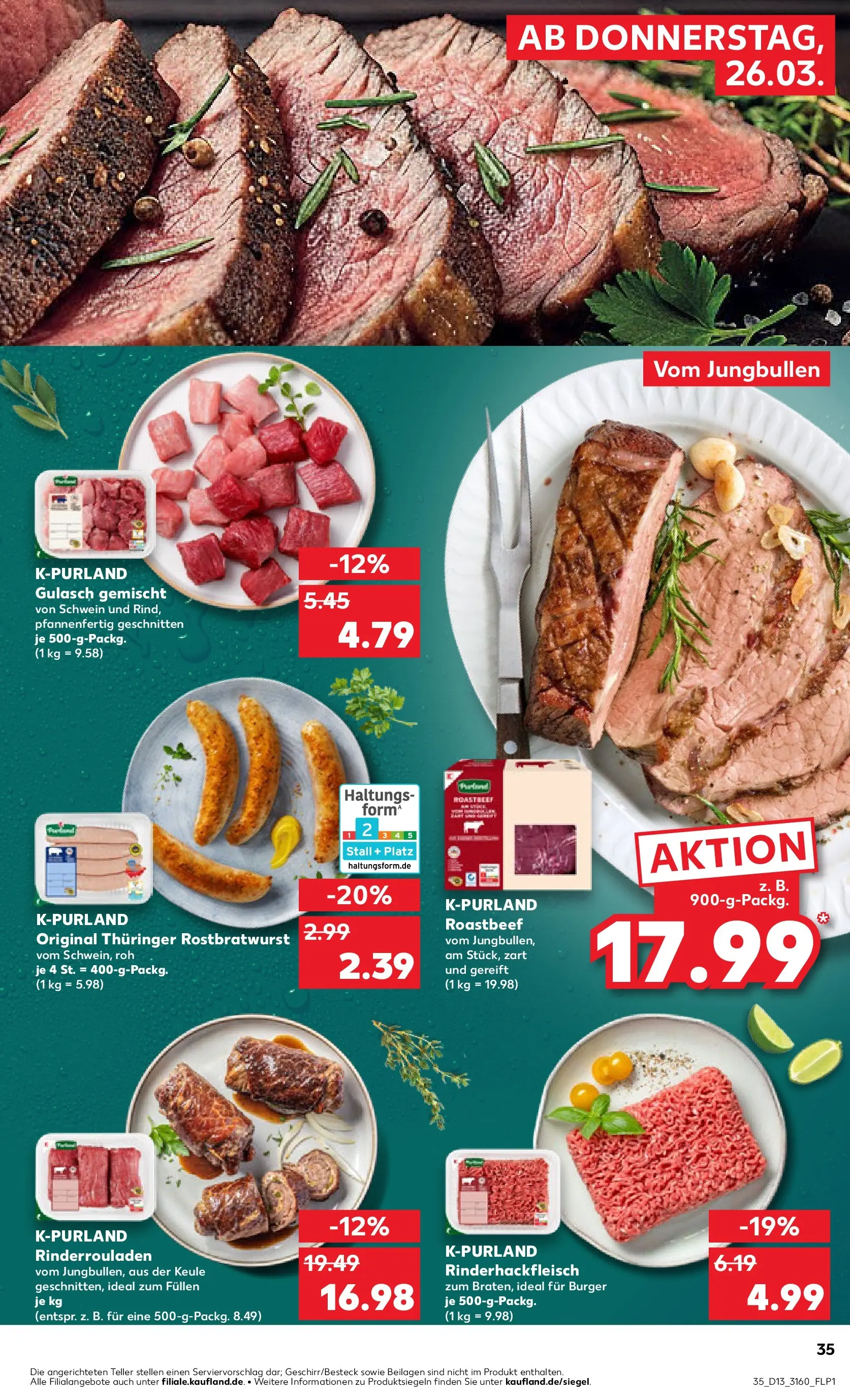 Prospekt Kaufland ab 25.03.2026 » Angebote Online zum Blättern | Seite: 35 | Produkte: Rinderrouladen, Burger, Roastbeef, Gulasch