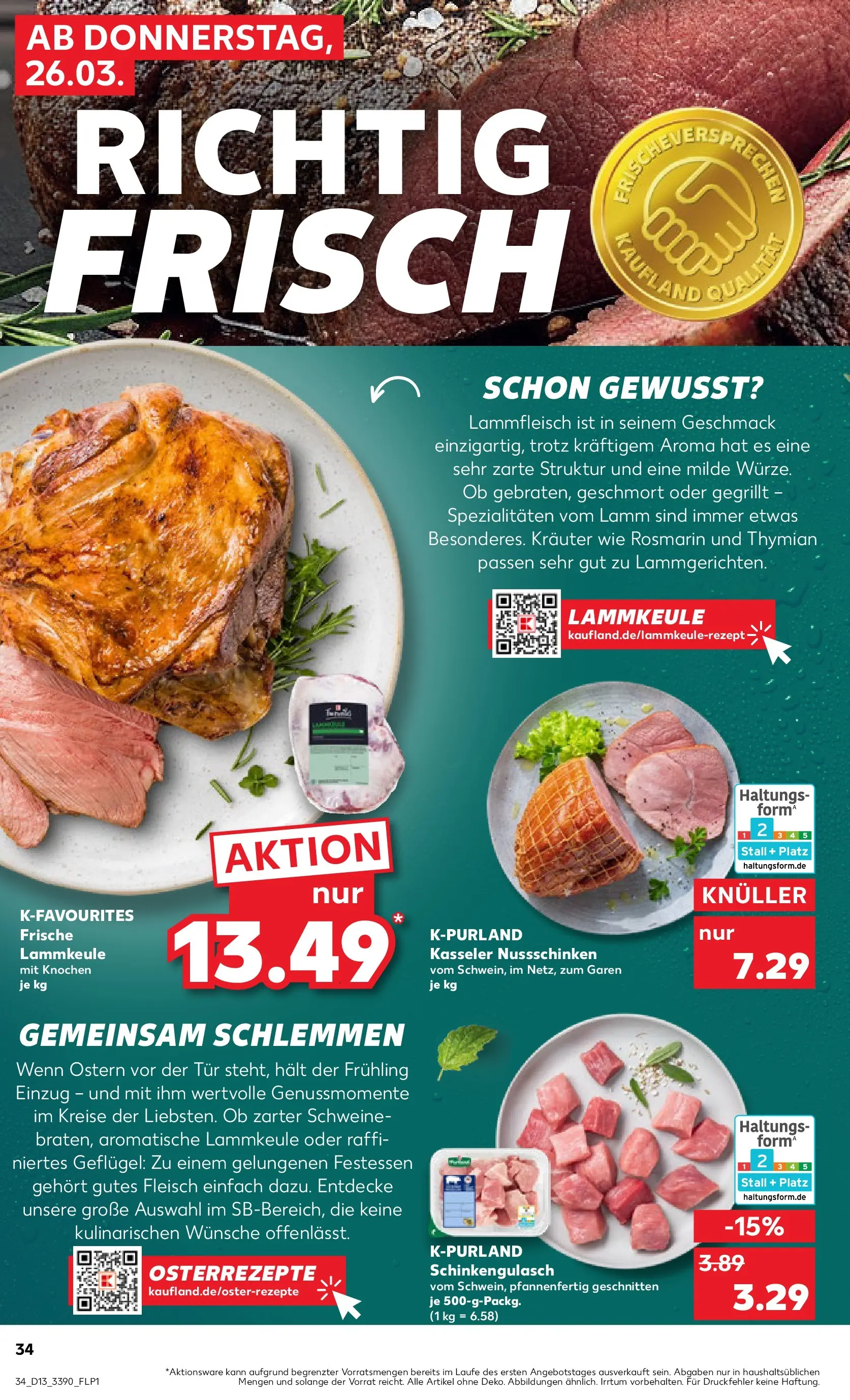 Prospekt Kaufland ab 26.03.2026 » Angebote Online zum Blättern | Seite: 34 | Produkte: Lammkeule, Tür, Fleisch