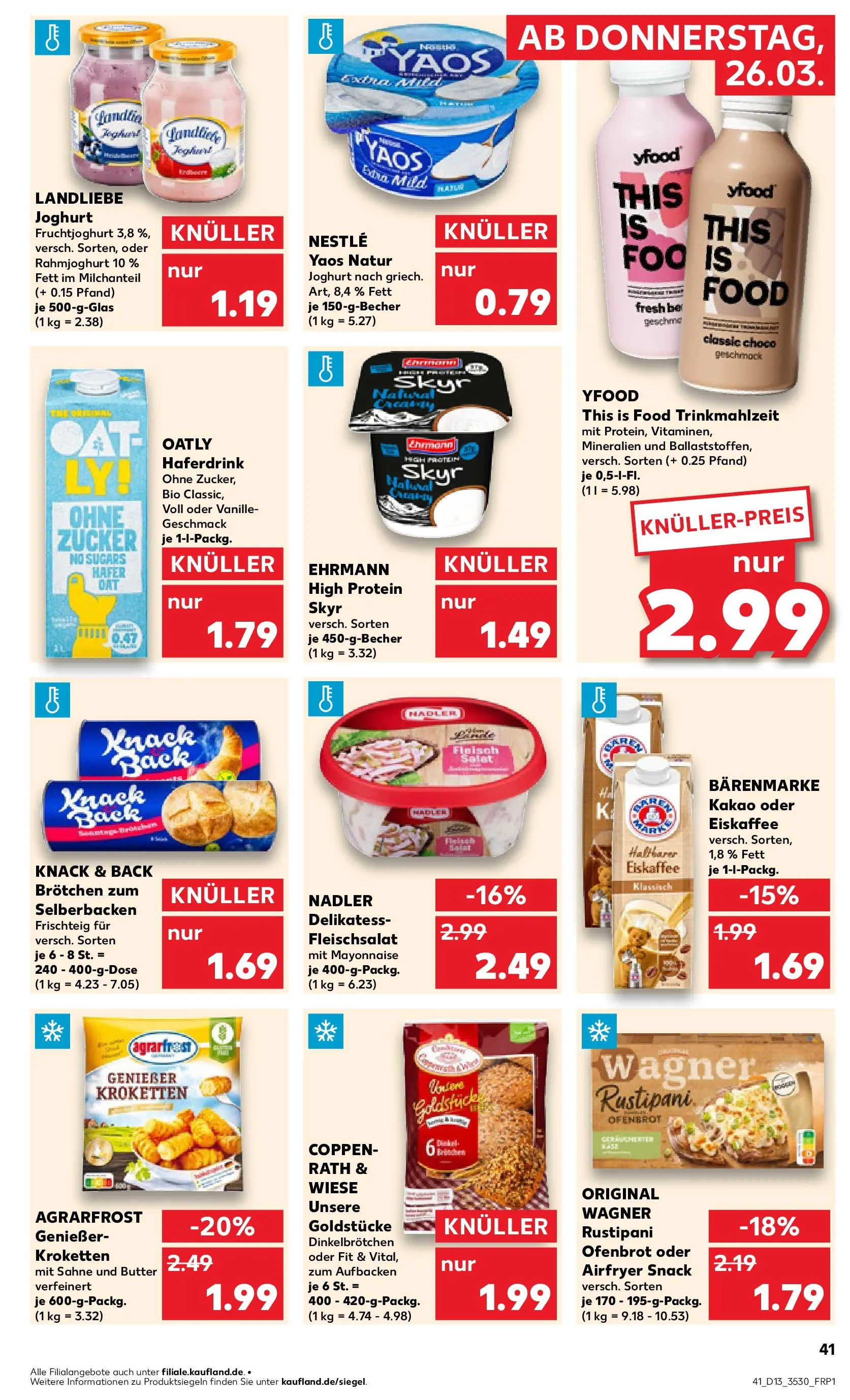 Prospekt Kaufland ab 25.03.2026 » Angebote Online zum Blättern | Seite: 41 | Produkte: YFood, Landliebe joghurt, Sahne, Salat