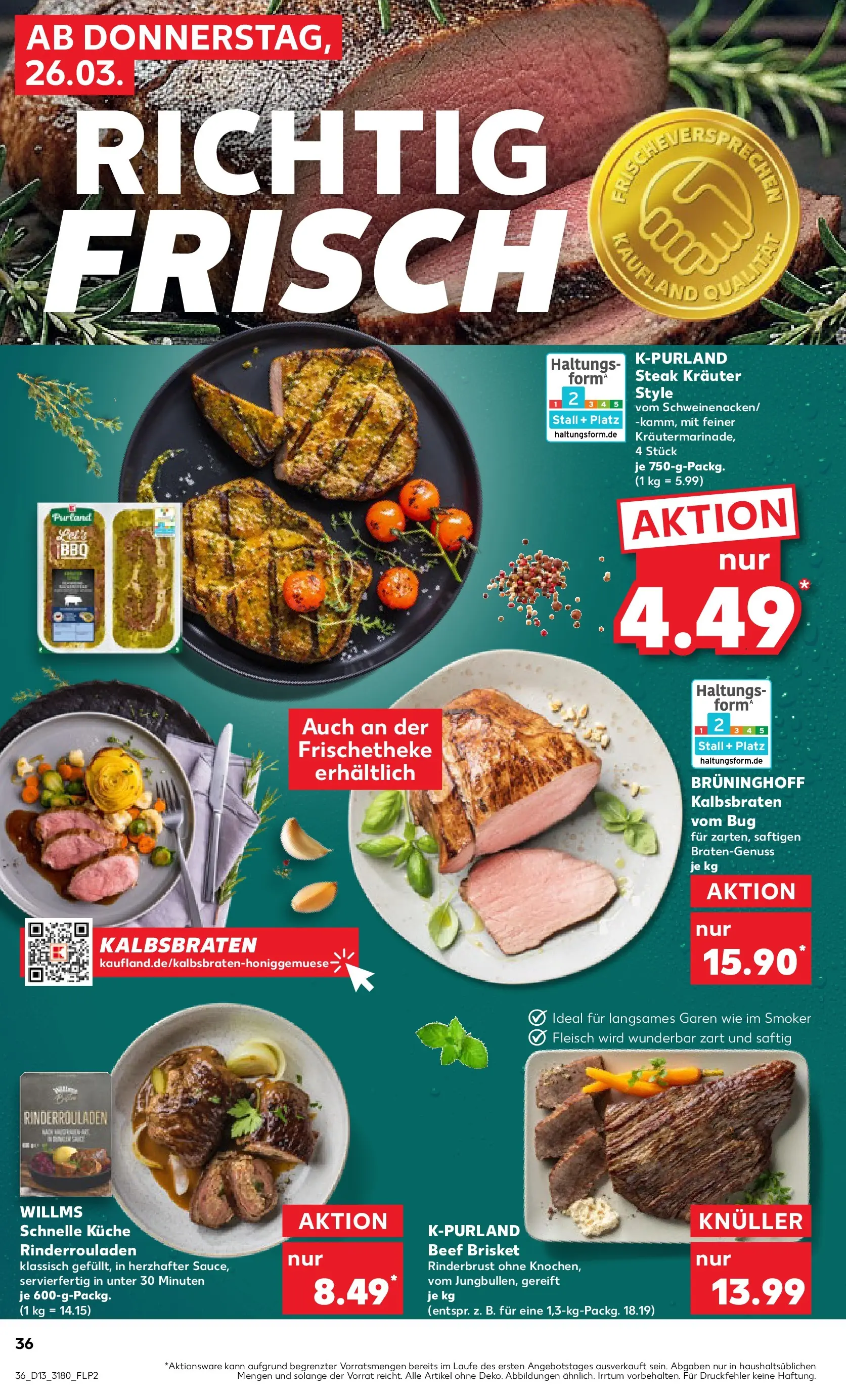 Prospekt Kaufland ab 25.03.2026 » Angebote Online zum Blättern | Seite: 36 | Produkte: Rinderrouladen, Küche, Steak, Fleisch