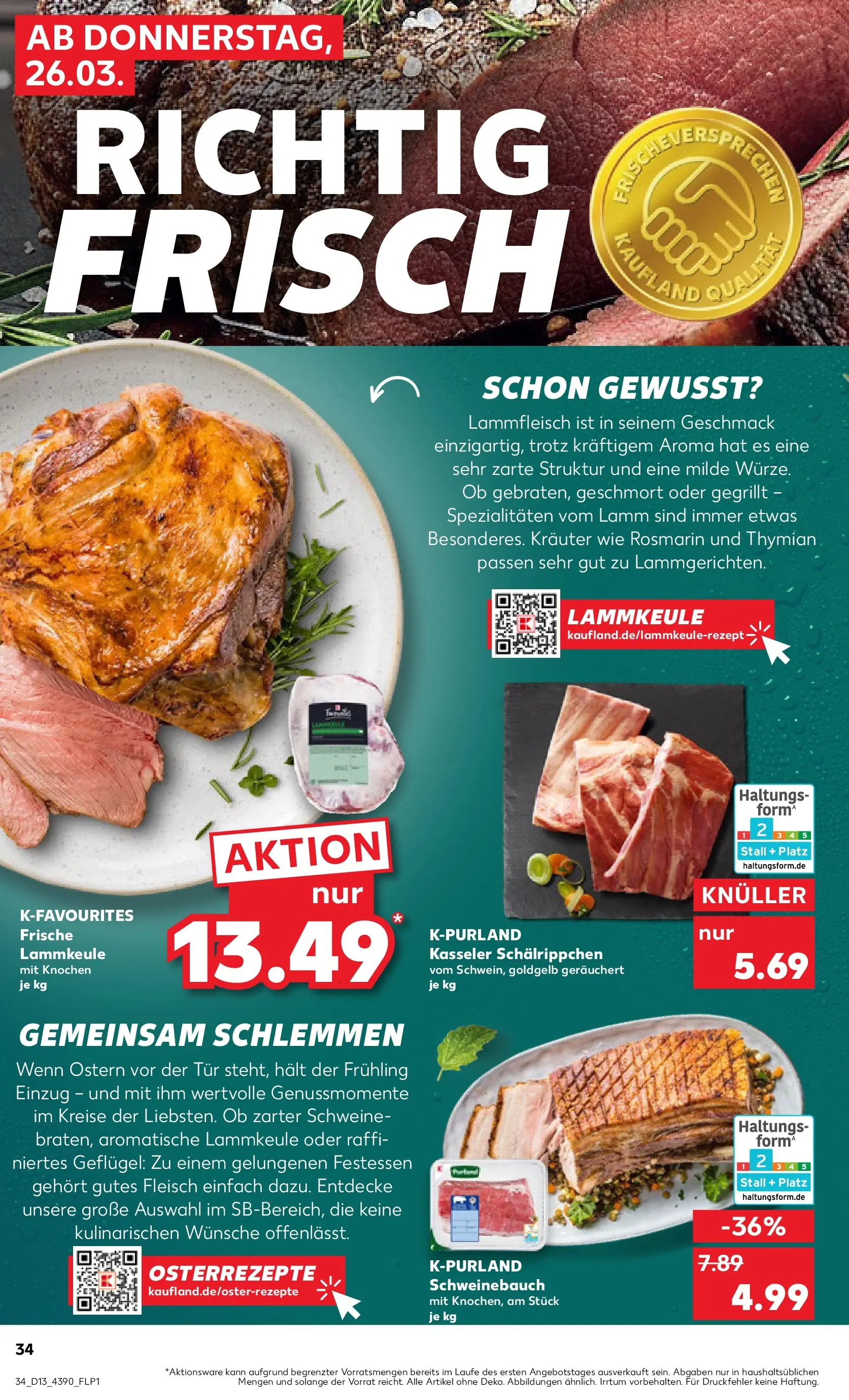Prospekt Kaufland ab 25.03.2026 » Angebote Online zum Blättern | Seite: 34 | Produkte: Lammkeule, Schweinebauch, Tür, Fleisch