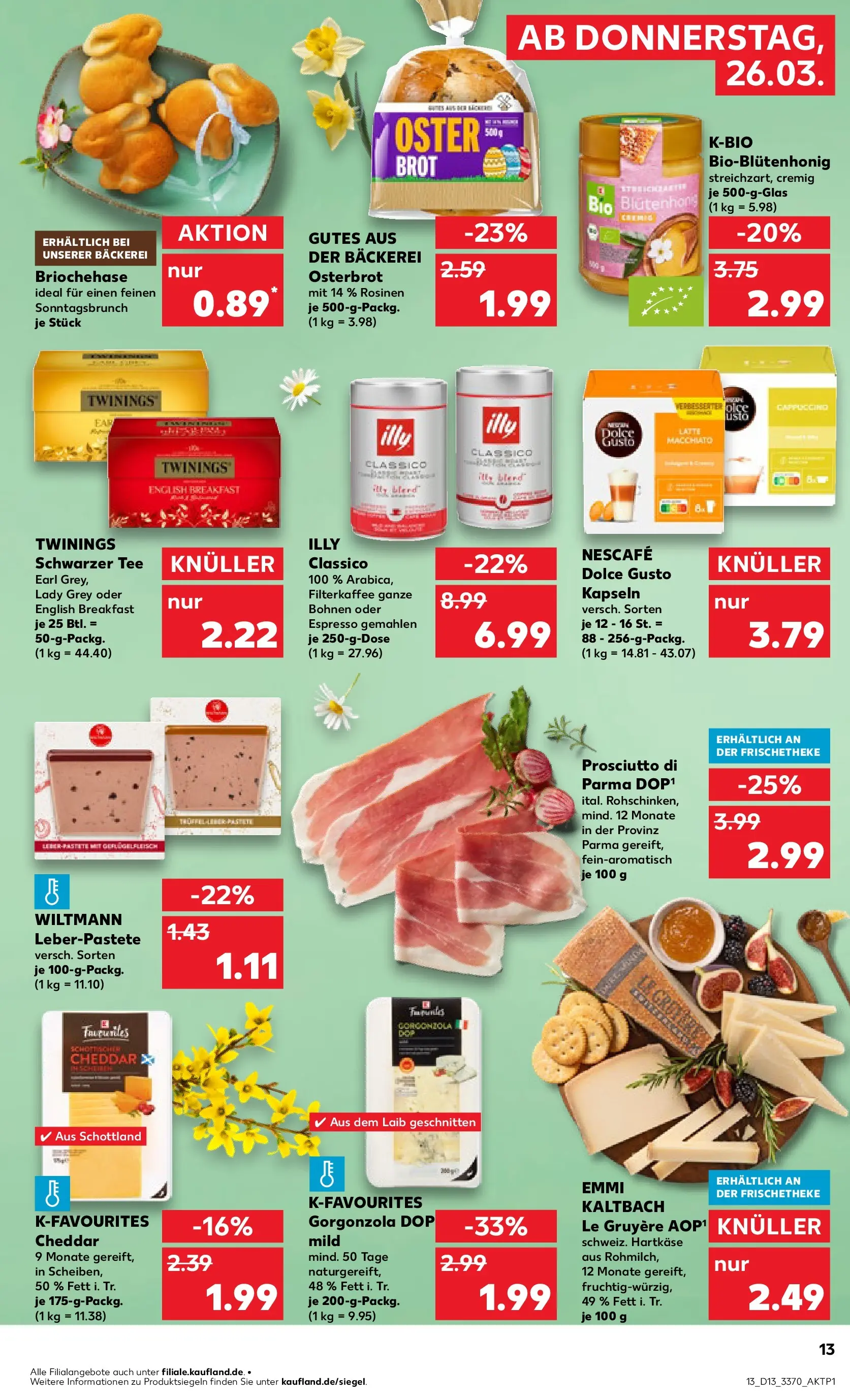 Prospekt Kaufland ab 26.03.2026 » Angebote Online zum Blättern | Seite: 13 | Produkte: Rosinen, Dolce Gusto kapseln, Brot, Tee