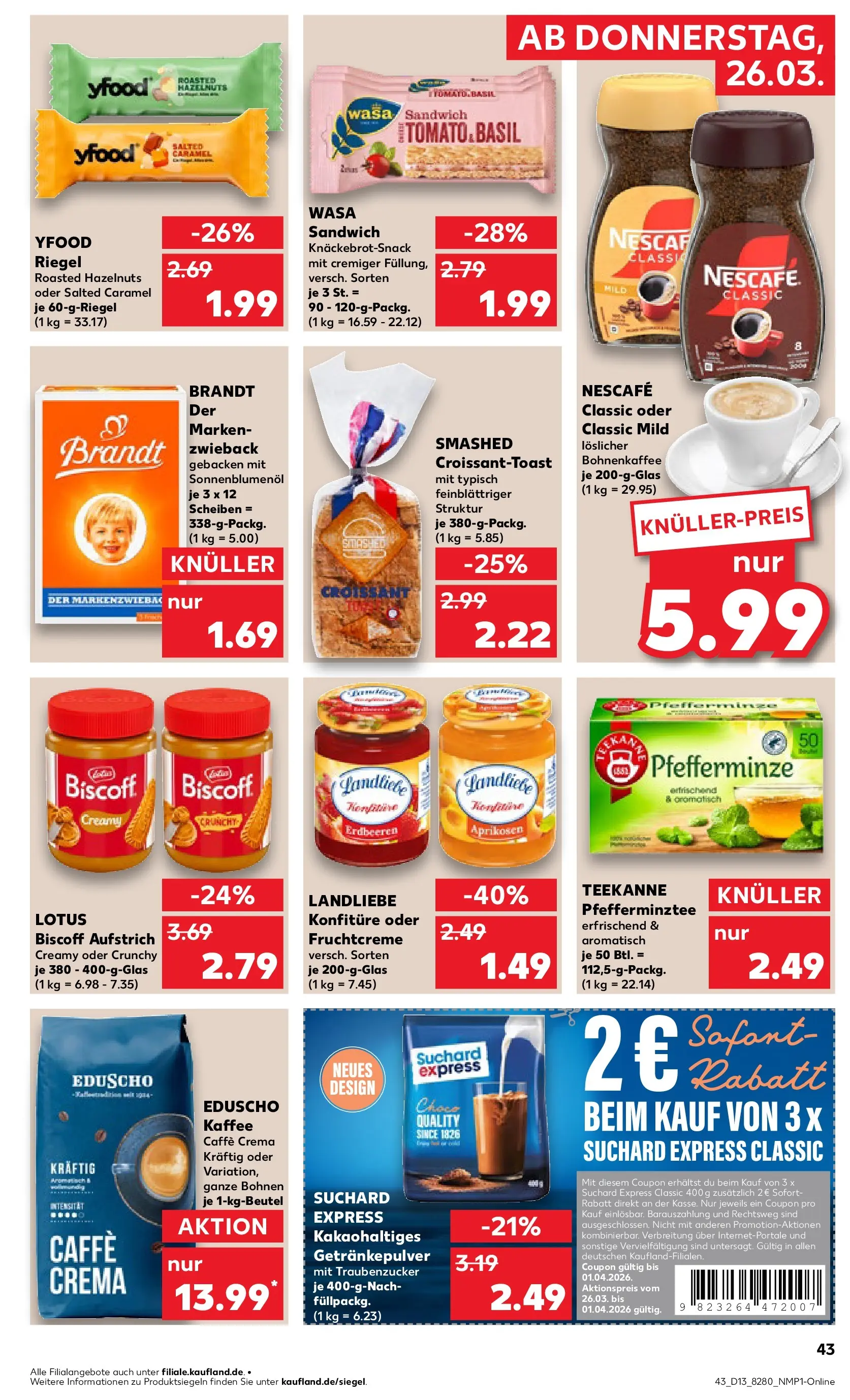 Prospekt Kaufland ab 26.03.2026 » Angebote Online zum Blättern | Seite: 43 | Produkte: Kaffee, YFood, Teekanne, Erdbeeren