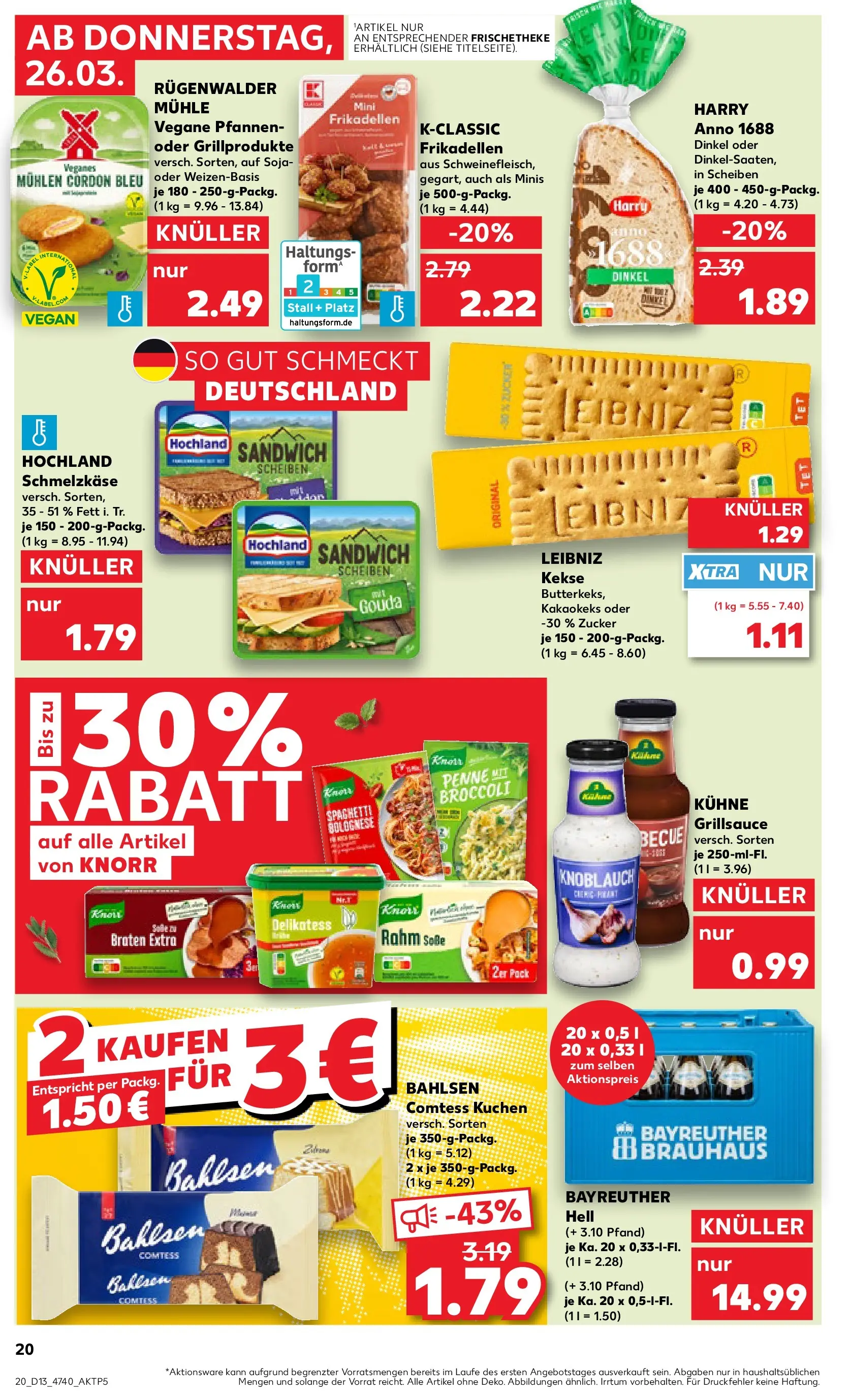Prospekt Kaufland ab 26.03.2026 » Angebote Online zum Blättern | Seite: 20 | Produkte: Mühle, Gouda, Knoblauch, Kuchen