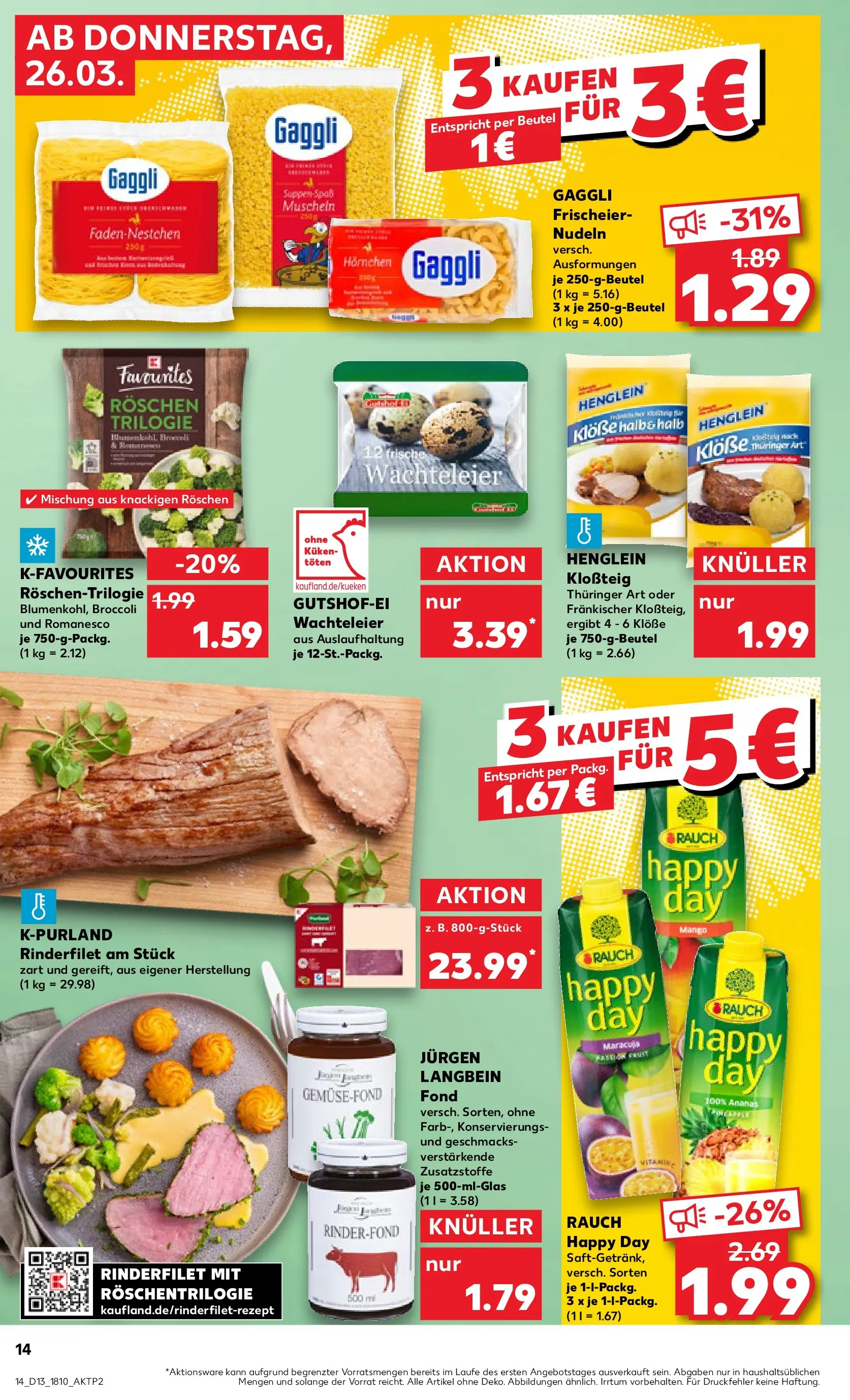 Prospekt Kaufland ab 25.03.2026 » Angebote Online zum Blättern | Seite: 14 | Produkte: Rinderfilet, Ananas, Mango, Pasta