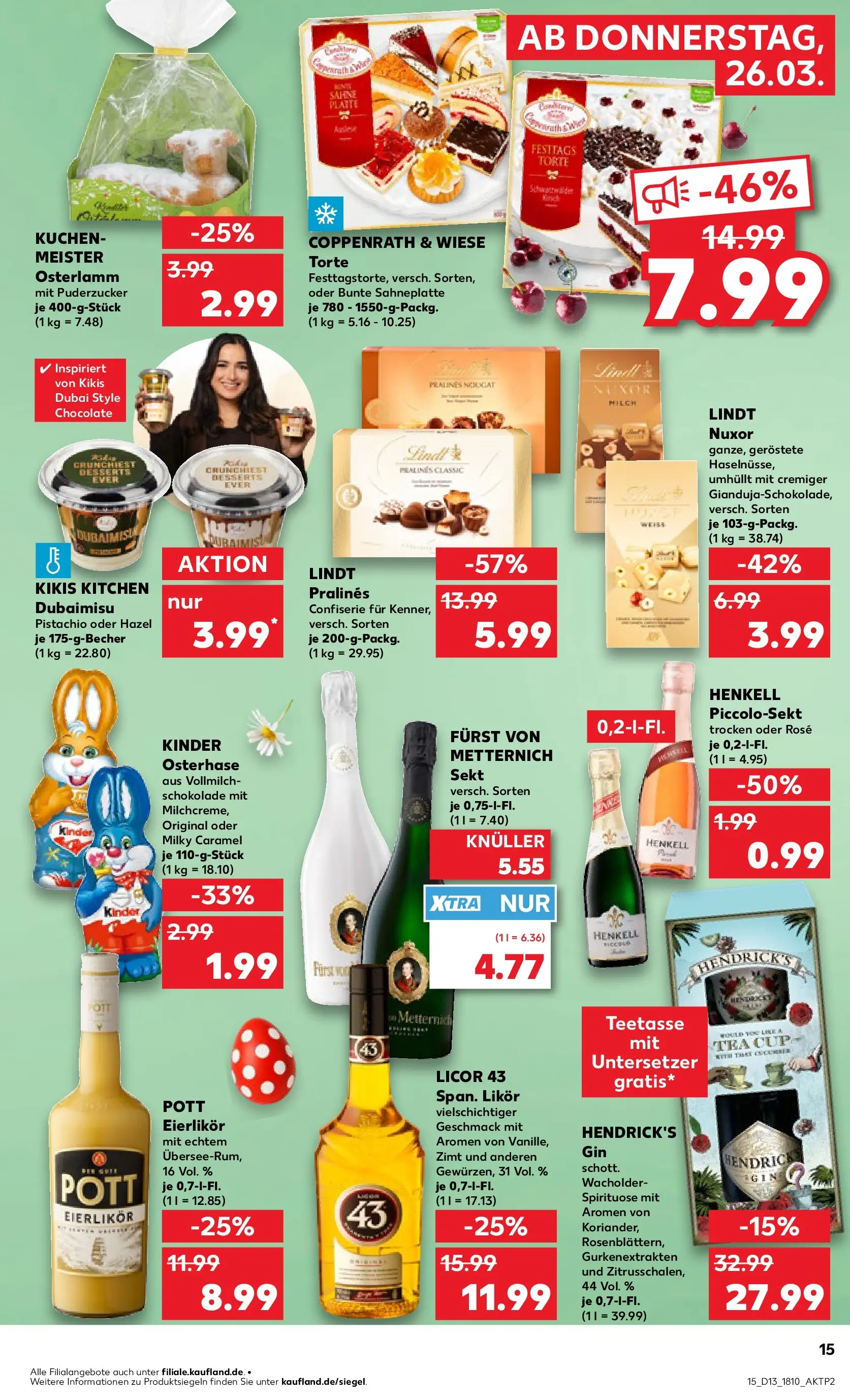Prospekt Kaufland ab 25.03.2026 » Angebote Online zum Blättern | Seite: 15 | Produkte: Schokolade, Lindt, Kuchen, Gin