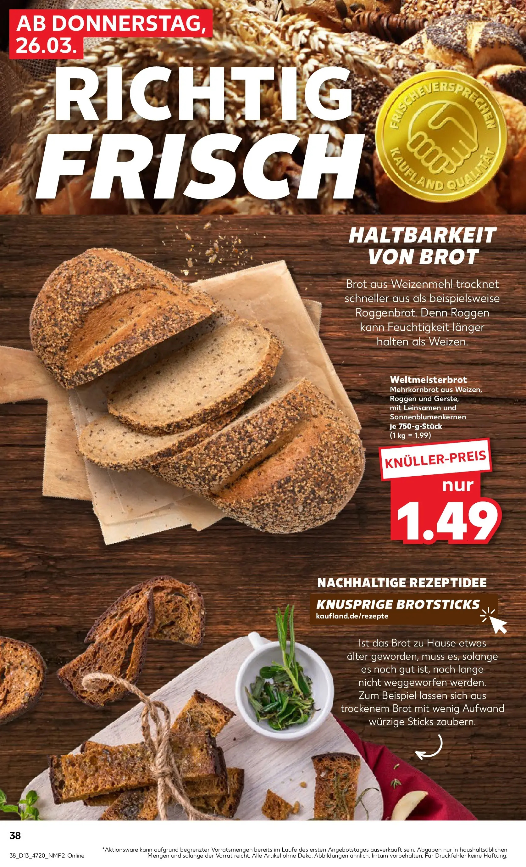 Prospekt Kaufland ab 26.03.2026 » Angebote Online zum Blättern | Seite: 38 | Produkte: Weizenmehl, Brot