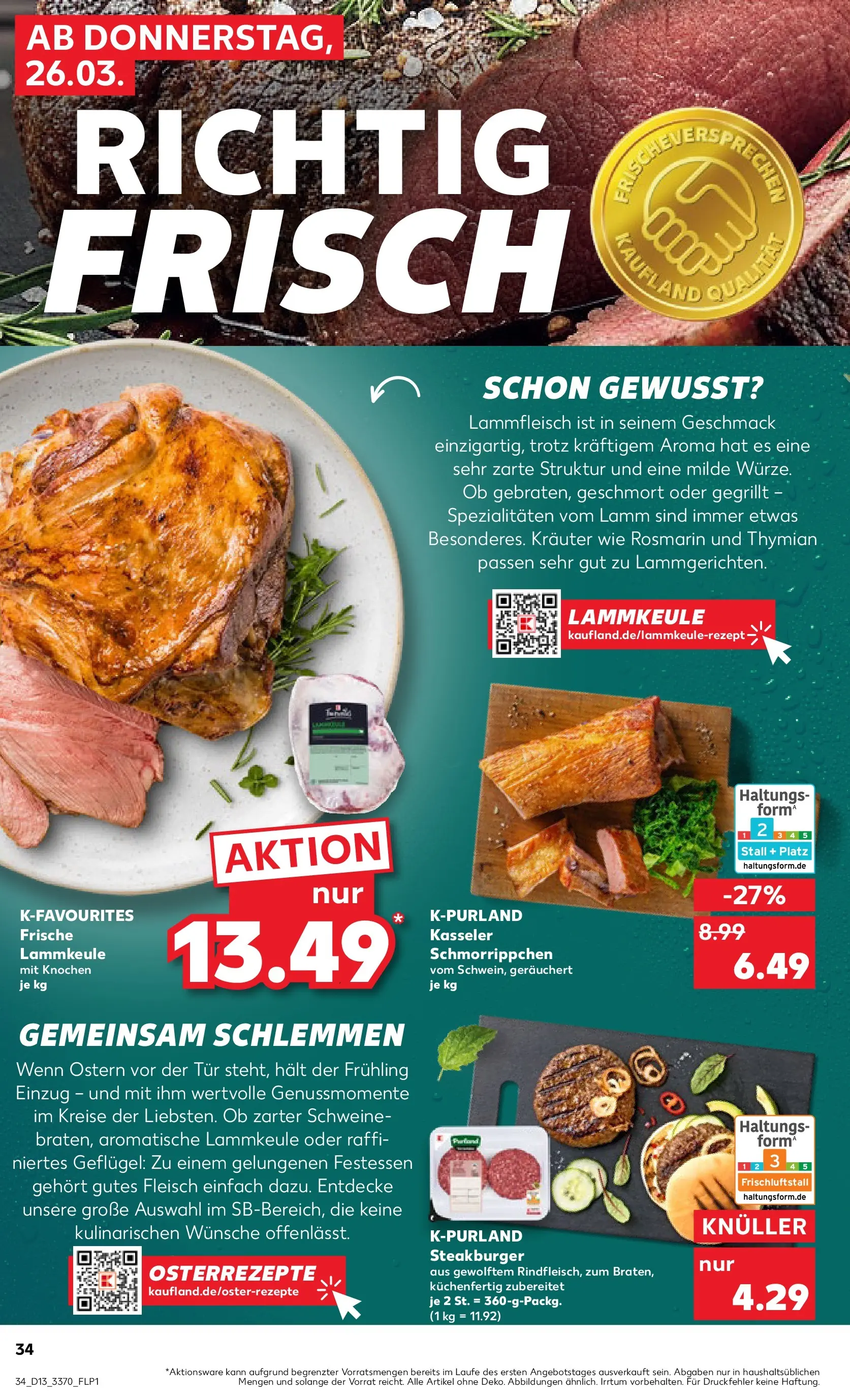 Prospekt Kaufland ab 26.03.2026 » Angebote Online zum Blättern | Seite: 34 | Produkte: Lammkeule, Tür, Fleisch