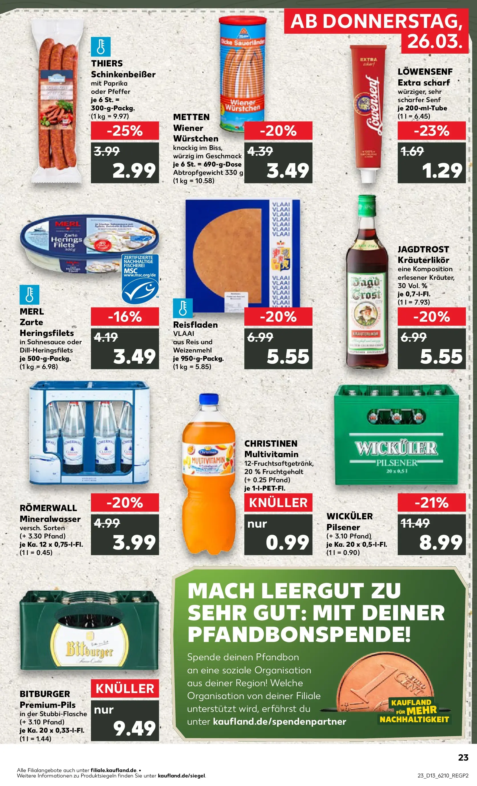 Prospekt Kaufland ab 26.03.2026 » Angebote Online zum Blättern | Seite: 23 | Produkte: Bitburger, Weizenmehl, Mineralwasser, Pfeffer
