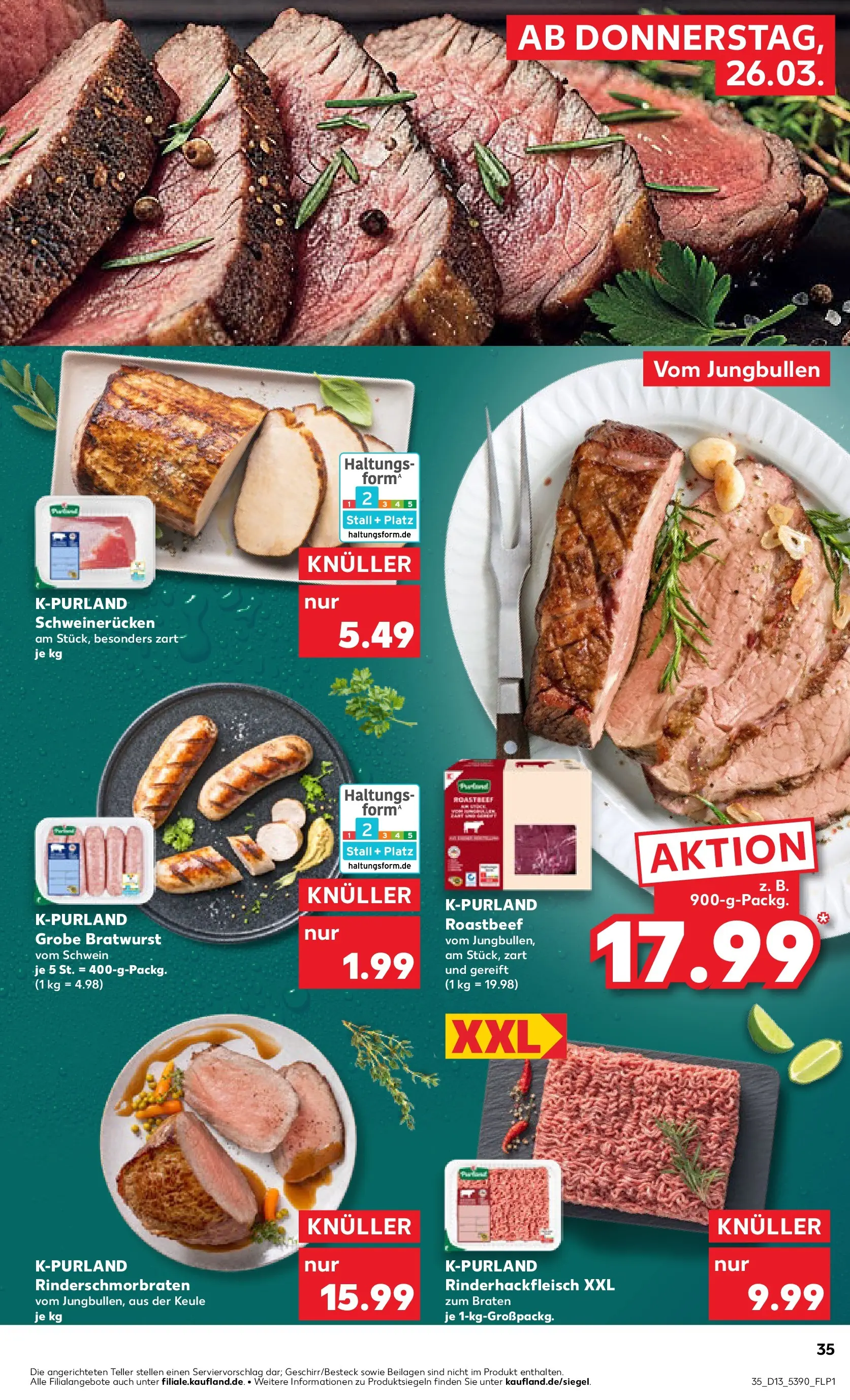 Prospekt Kaufland ab 26.03.2026 » Angebote Online zum Blättern | Seite: 35 | Produkte: Bratwurst, Roastbeef, Schweinerucken