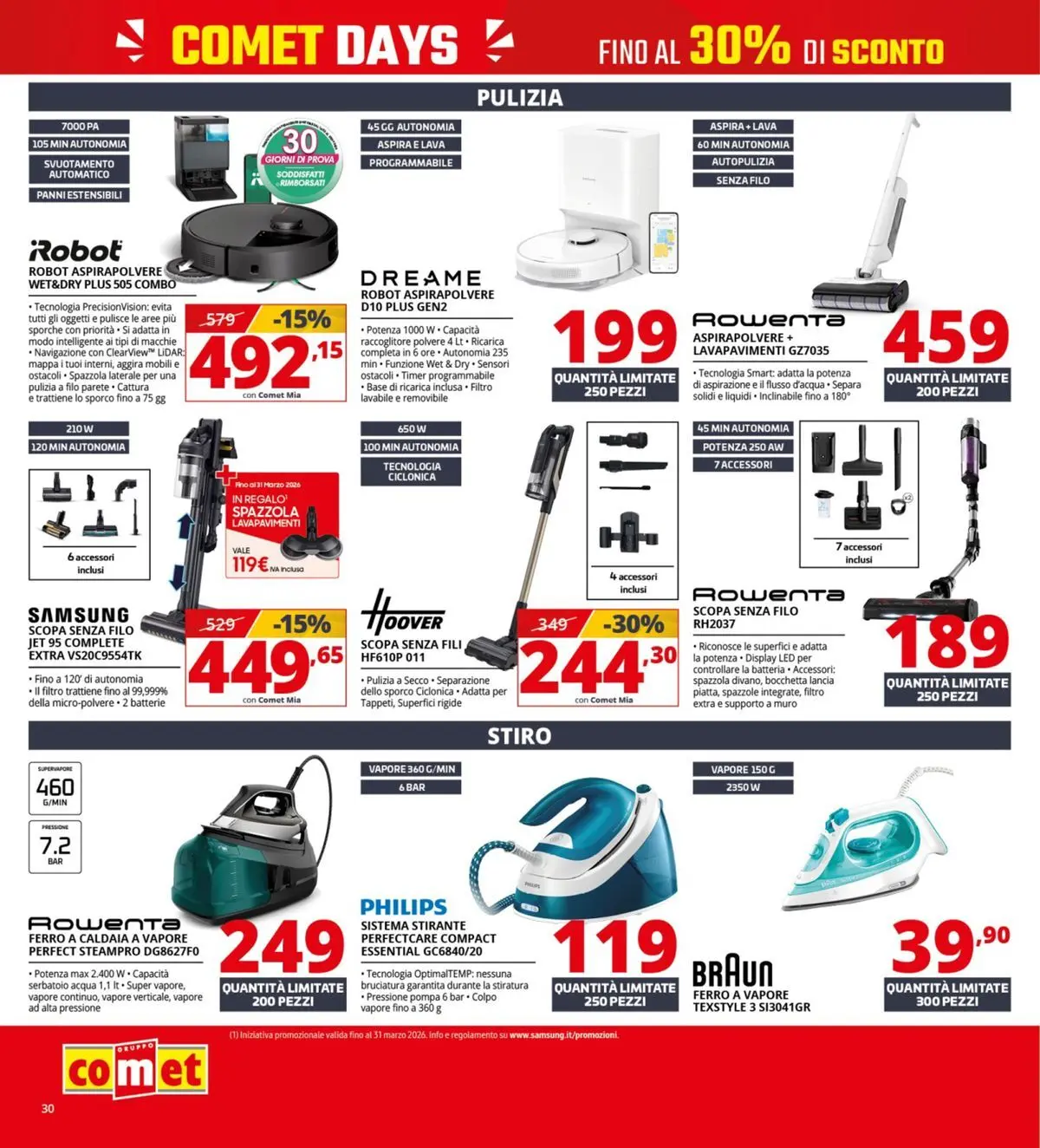 Nuovo Comet - Comet days! dal 19/03/2026 > offerte anteprima 🛍️ | Pagina: 30 | Prodotti: Robot aspirapolvere, Caldaia, Robot, Samsung