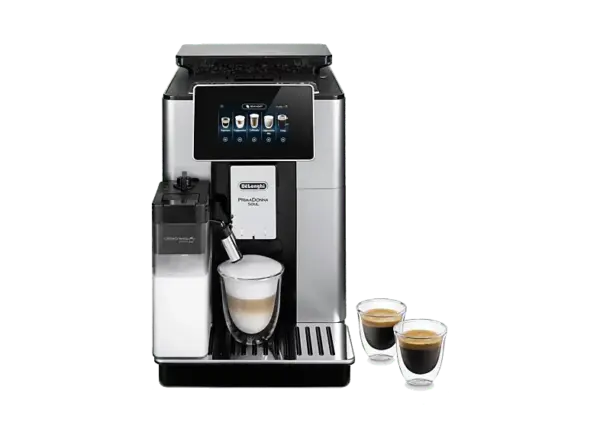 De'Longhi ECAM 610.55 SB Prima Donna Soul Kaffeevollautomat (Silber Schwarz, Fl&uuml;ster Kegelmahlwerk, 19 bar, integrierter Milchbeh&auml;lter)